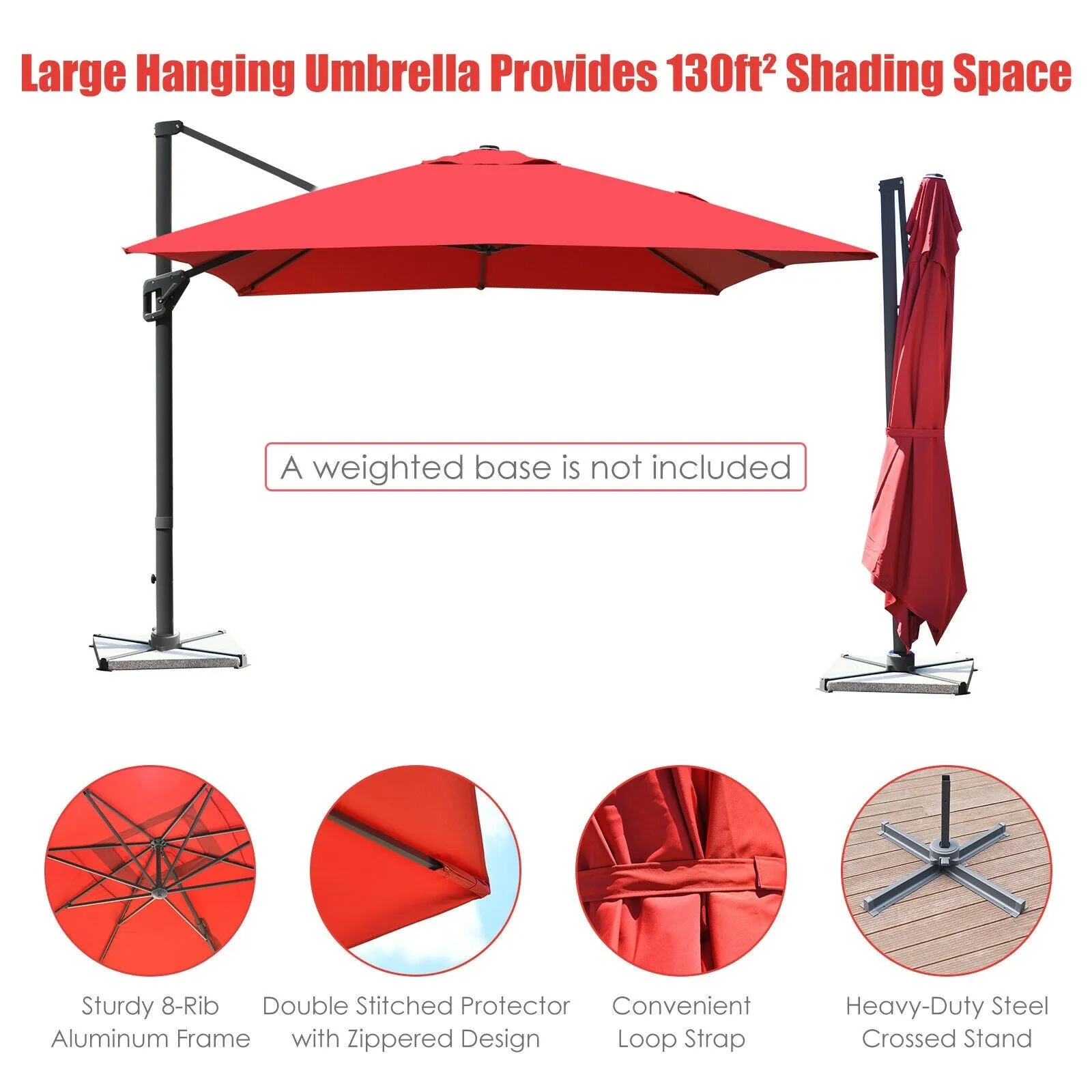 10 x 13ft Rectangular Cantilever Umbrella - Red