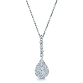 18ct White Gold Pave Set Teardrop Diamond Drop Necklace