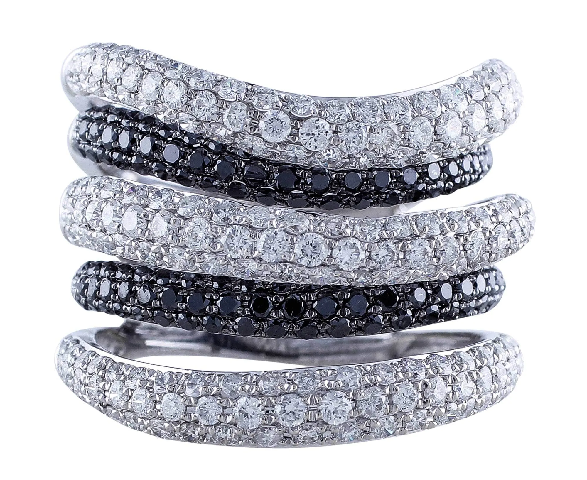 18k White Gold Pave Black and White Diamond Ring