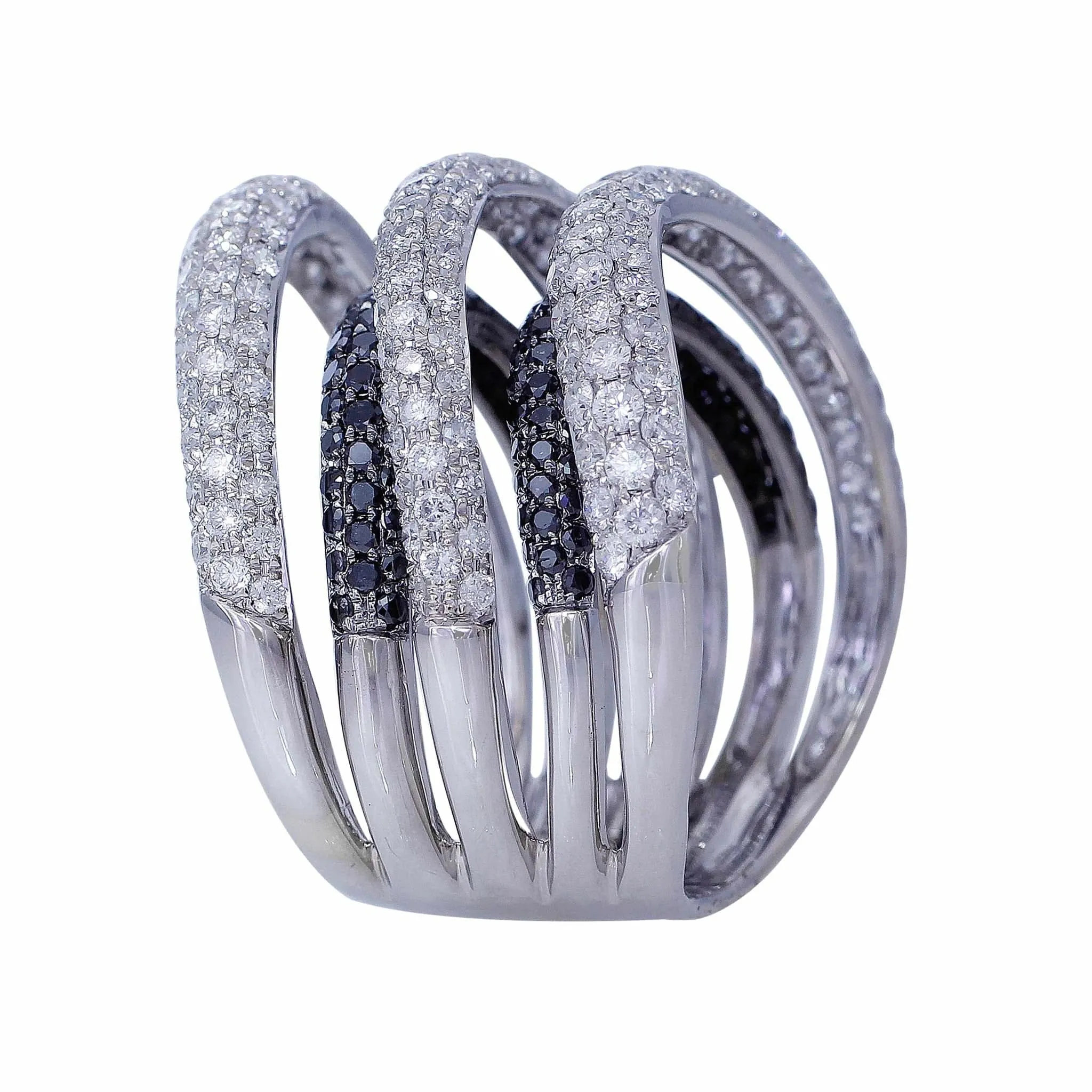 18k White Gold Pave Black and White Diamond Ring