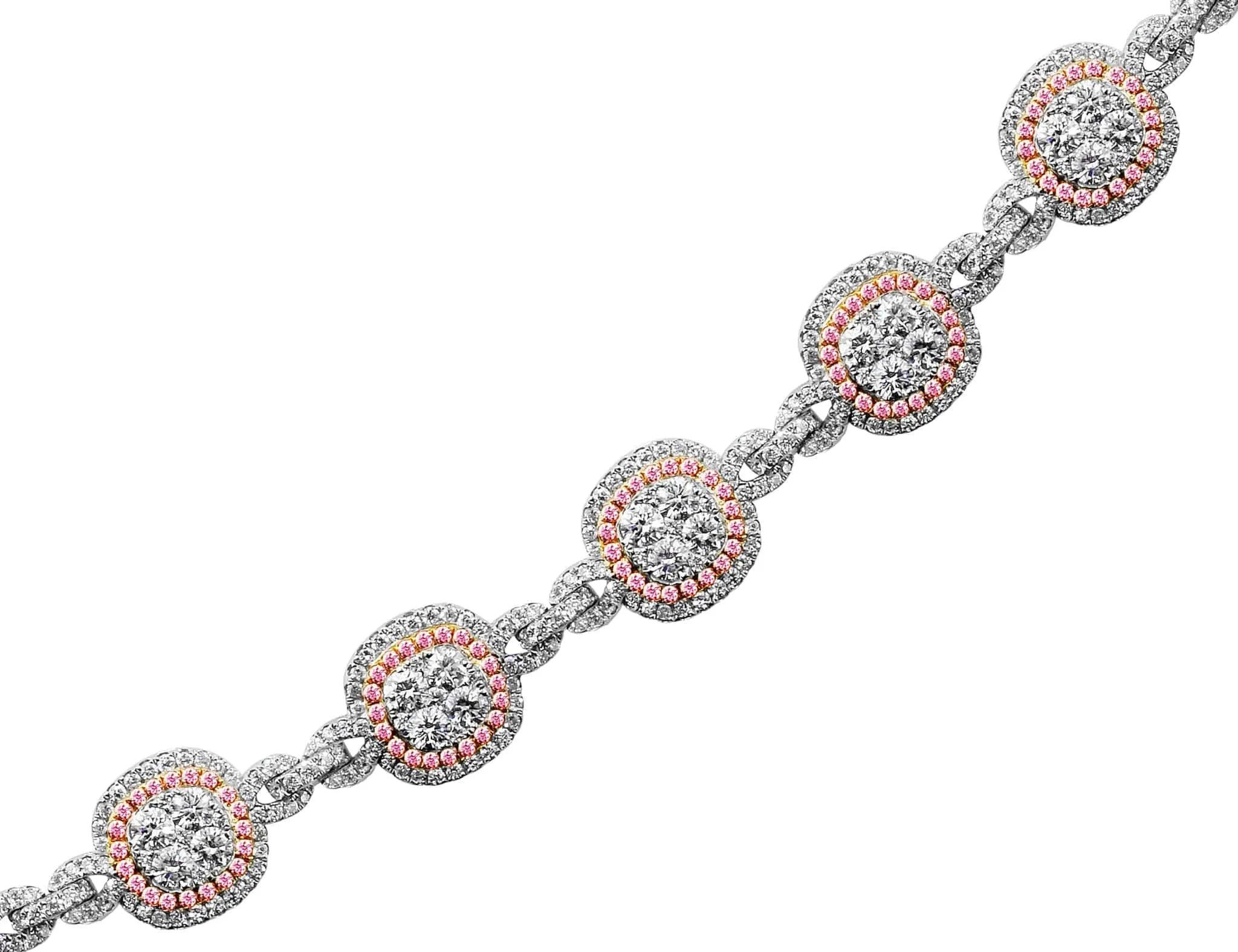 18k White Gold White and Pink Diamond Bracelet