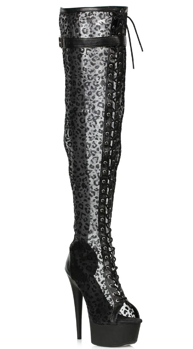 6 Inch Clear Leopard Thigh High Boot