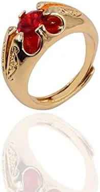 9mm Gold Solitaire Gypsy Ring with Red Crystal Adjustable