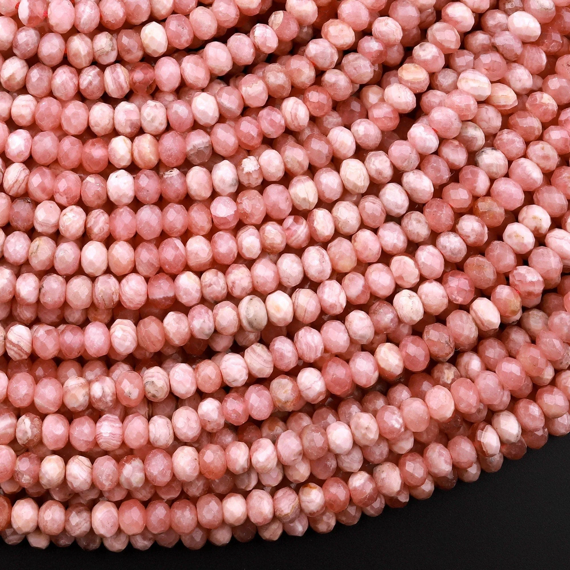 AA Natural Pink Rhodochrosite 3mm 4mm Faceted Rondelle Beads Micro Diamond Cut Genuine Red Pink Gemstone 15.5" Strand