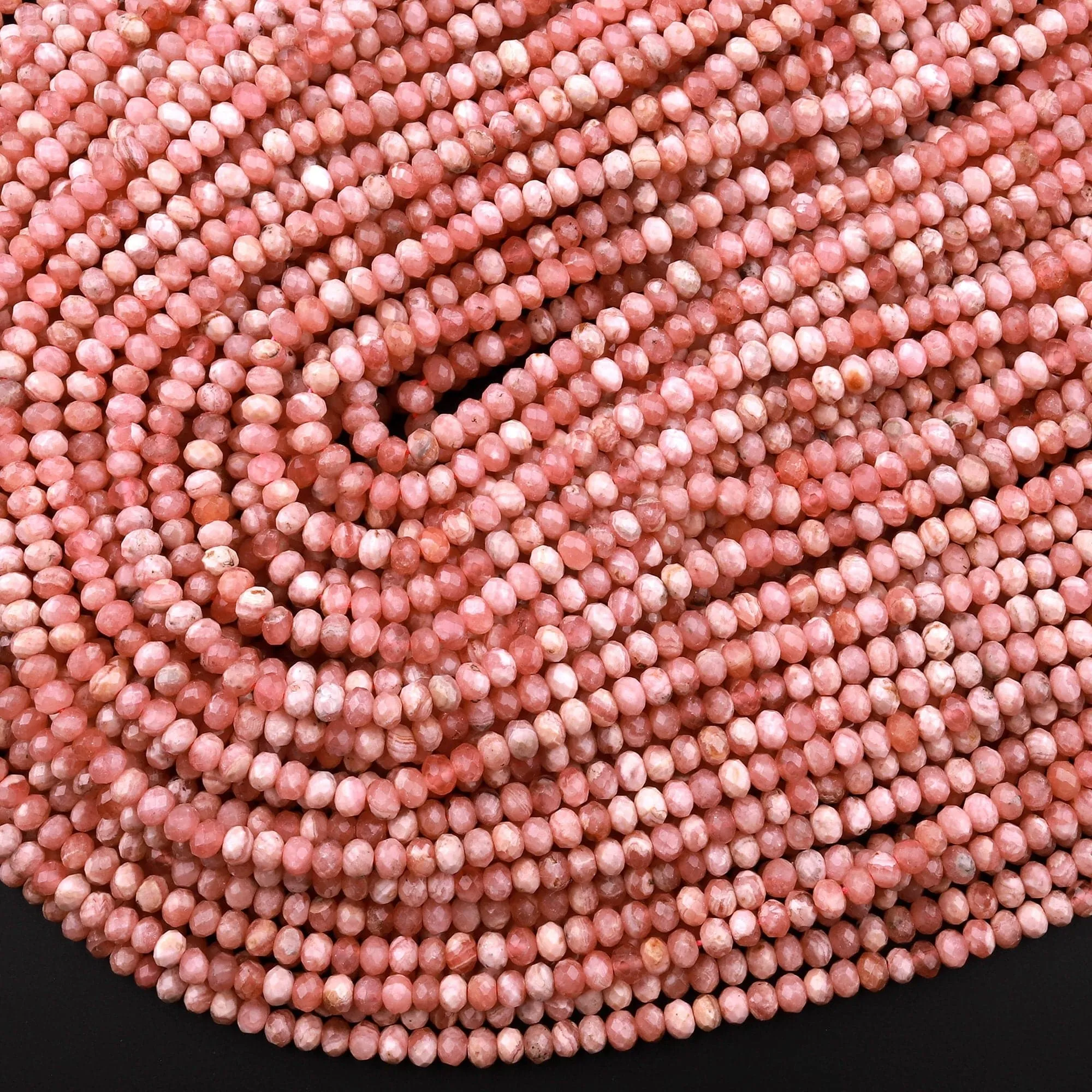 AA Natural Pink Rhodochrosite 3mm 4mm Faceted Rondelle Beads Micro Diamond Cut Genuine Red Pink Gemstone 15.5" Strand