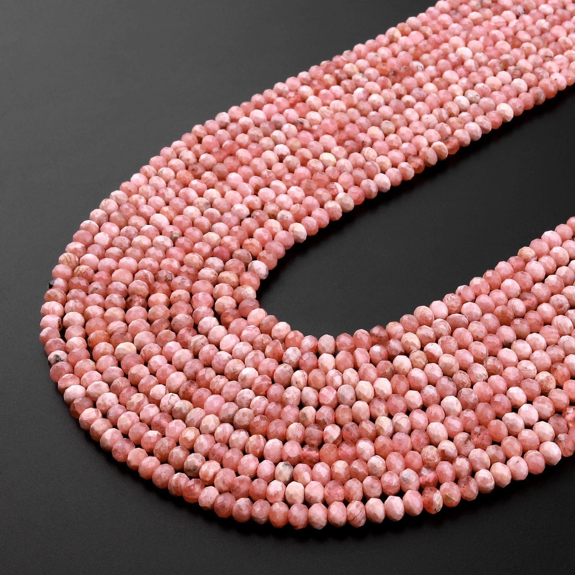 AA Natural Pink Rhodochrosite 3mm 4mm Faceted Rondelle Beads Micro Diamond Cut Genuine Red Pink Gemstone 15.5" Strand