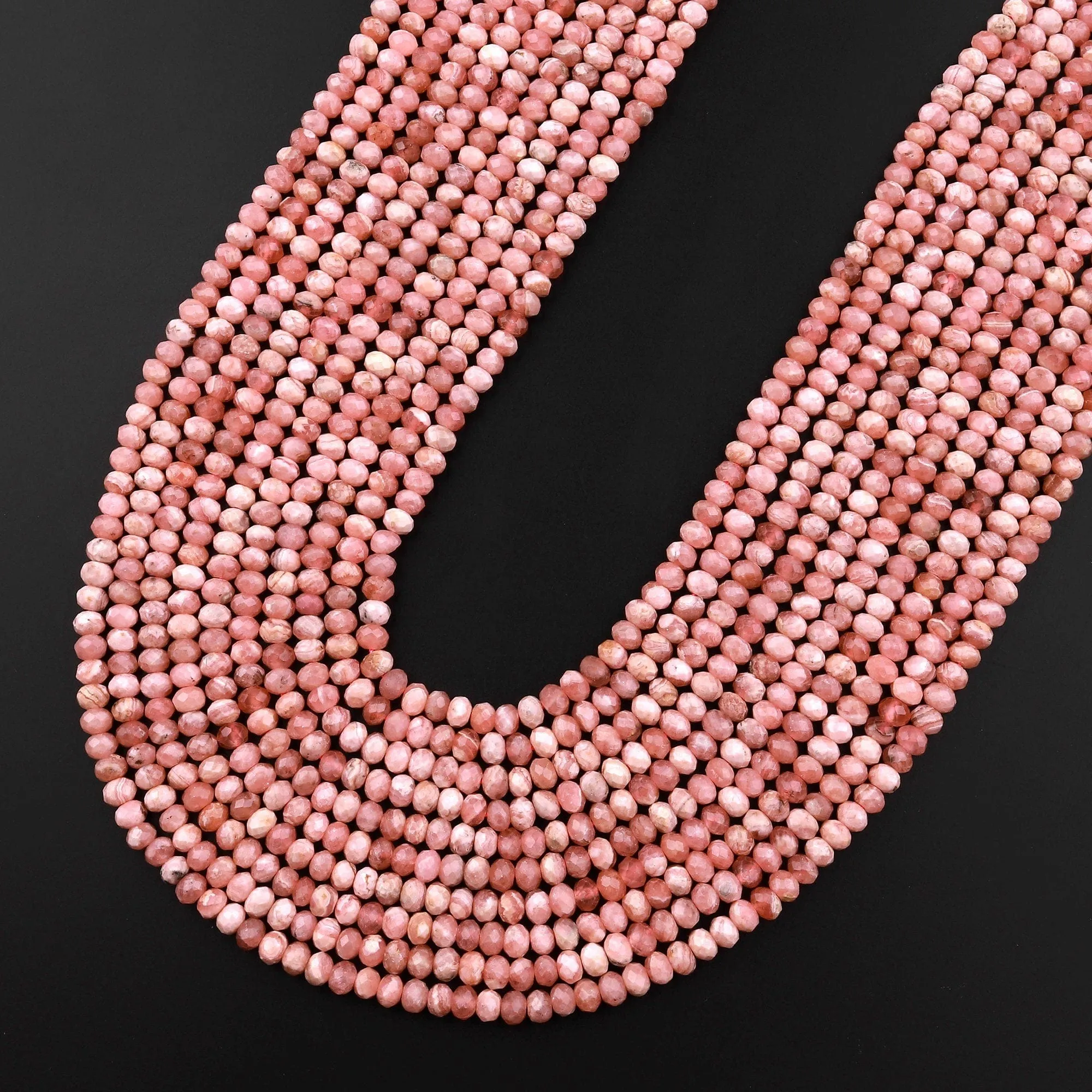 AA Natural Pink Rhodochrosite 3mm 4mm Faceted Rondelle Beads Micro Diamond Cut Genuine Red Pink Gemstone 15.5" Strand