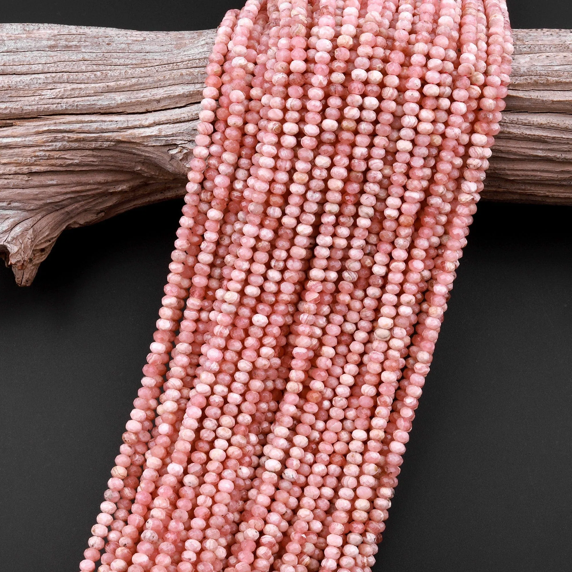 AA Natural Pink Rhodochrosite 3mm 4mm Faceted Rondelle Beads Micro Diamond Cut Genuine Red Pink Gemstone 15.5" Strand