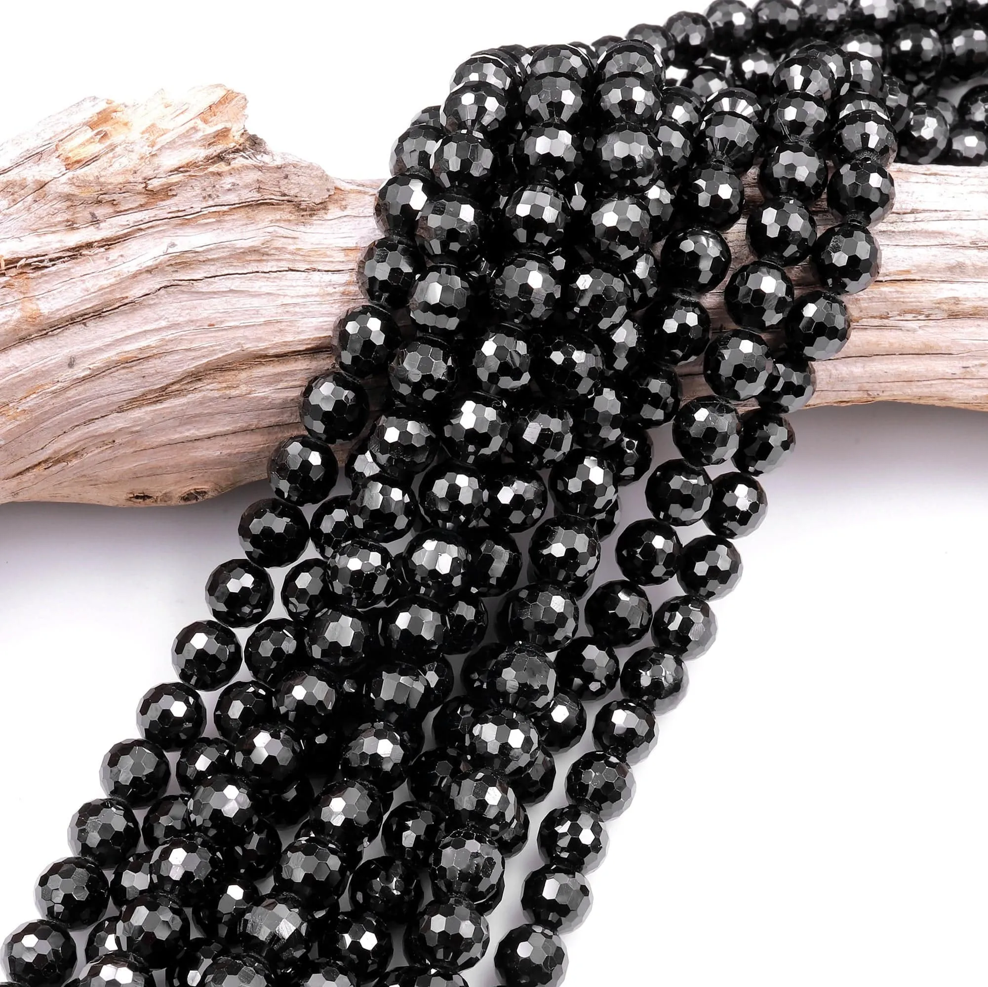 AAA Genuine Natural Black Spinel Faceted 6mm 8mm 10mm Round Beads Gemstone 15.5" Strand