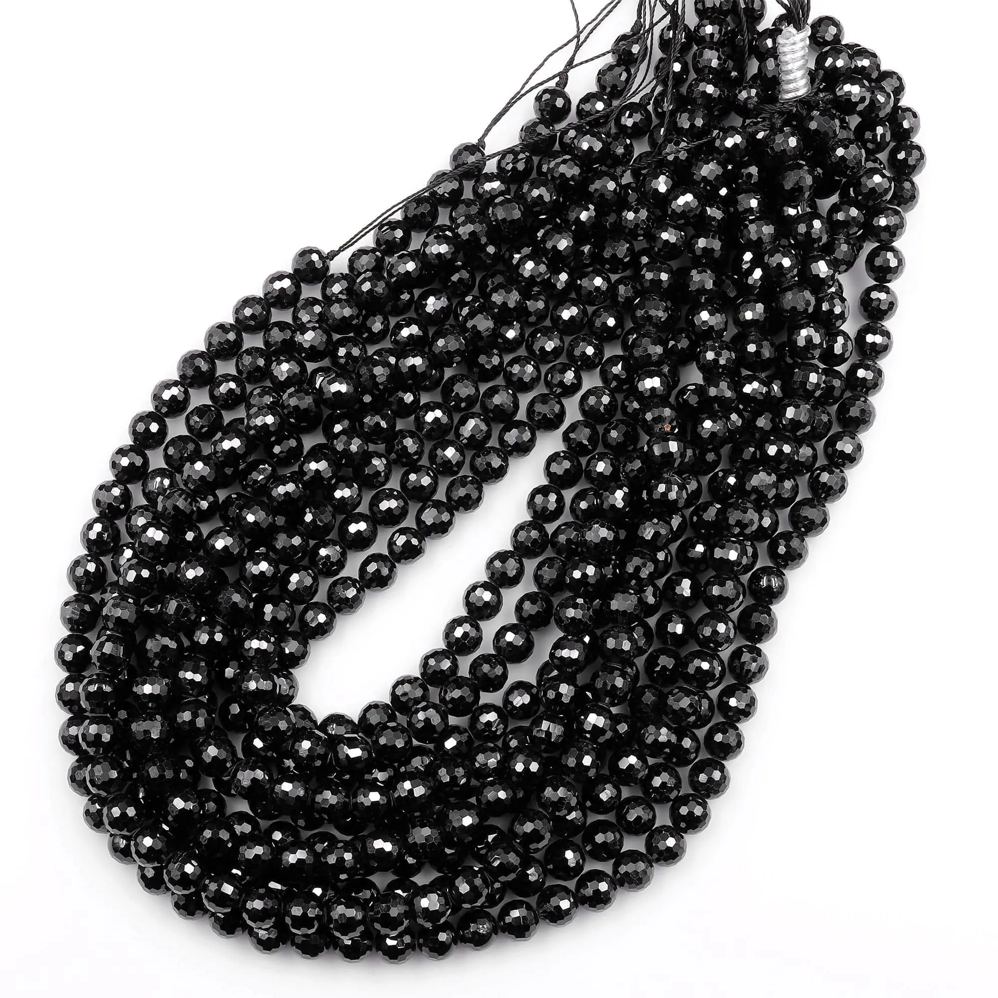 AAA Genuine Natural Black Spinel Faceted 6mm 8mm 10mm Round Beads Gemstone 15.5" Strand