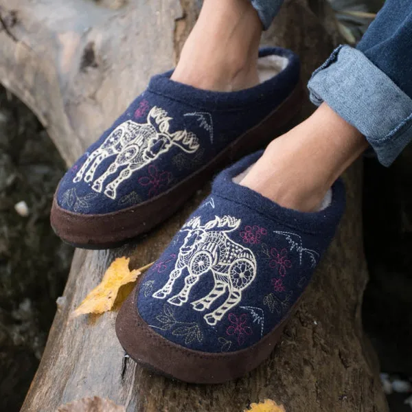 Acorn Forest Mule Slipper - Navy Moose