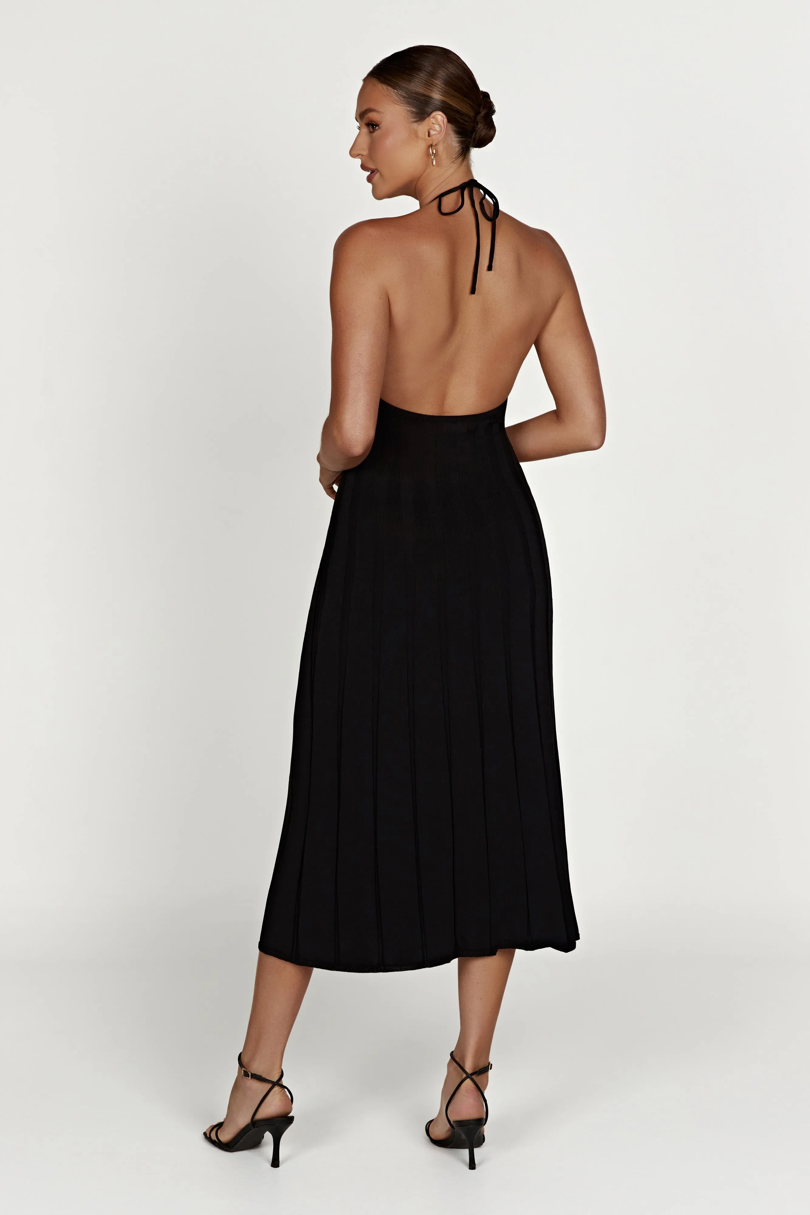 Adrienne Halter Neck Midi Dress - Black