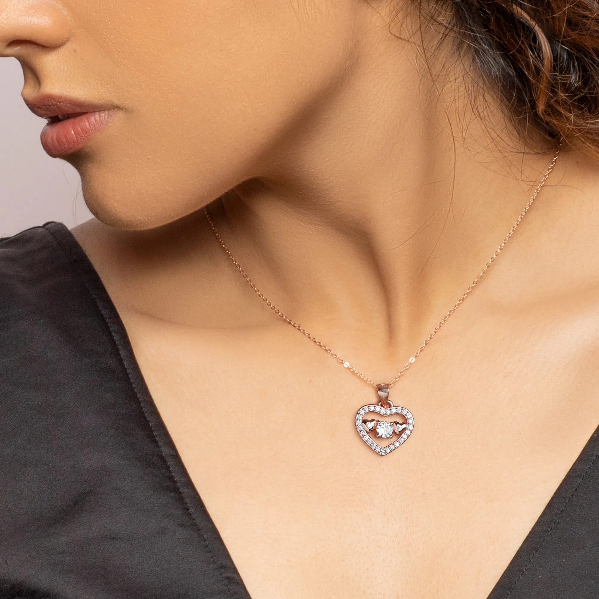 Anushka Sharma Rose Gold Love Heart Pendant with Link Chain