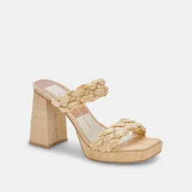 Ashby Lt. Natural Raffia Block Heel