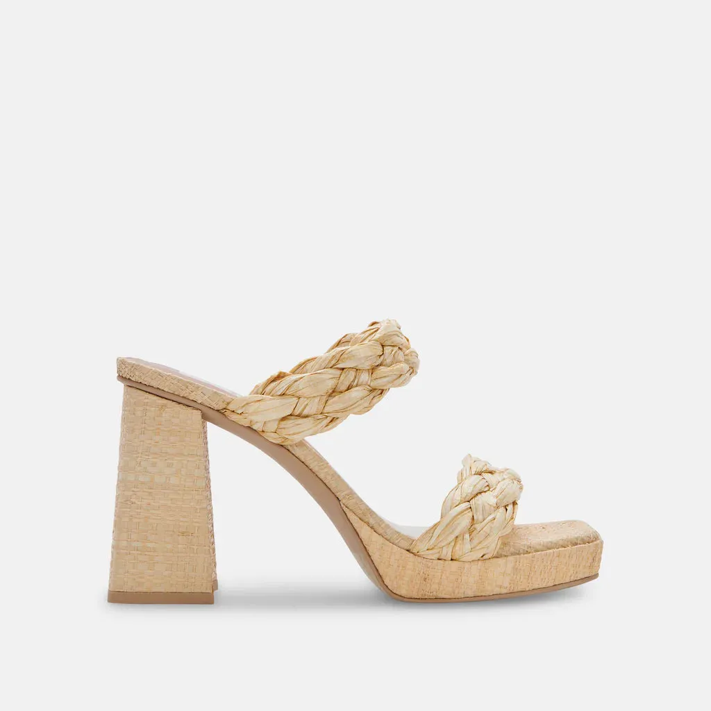 Ashby Lt. Natural Raffia Block Heel