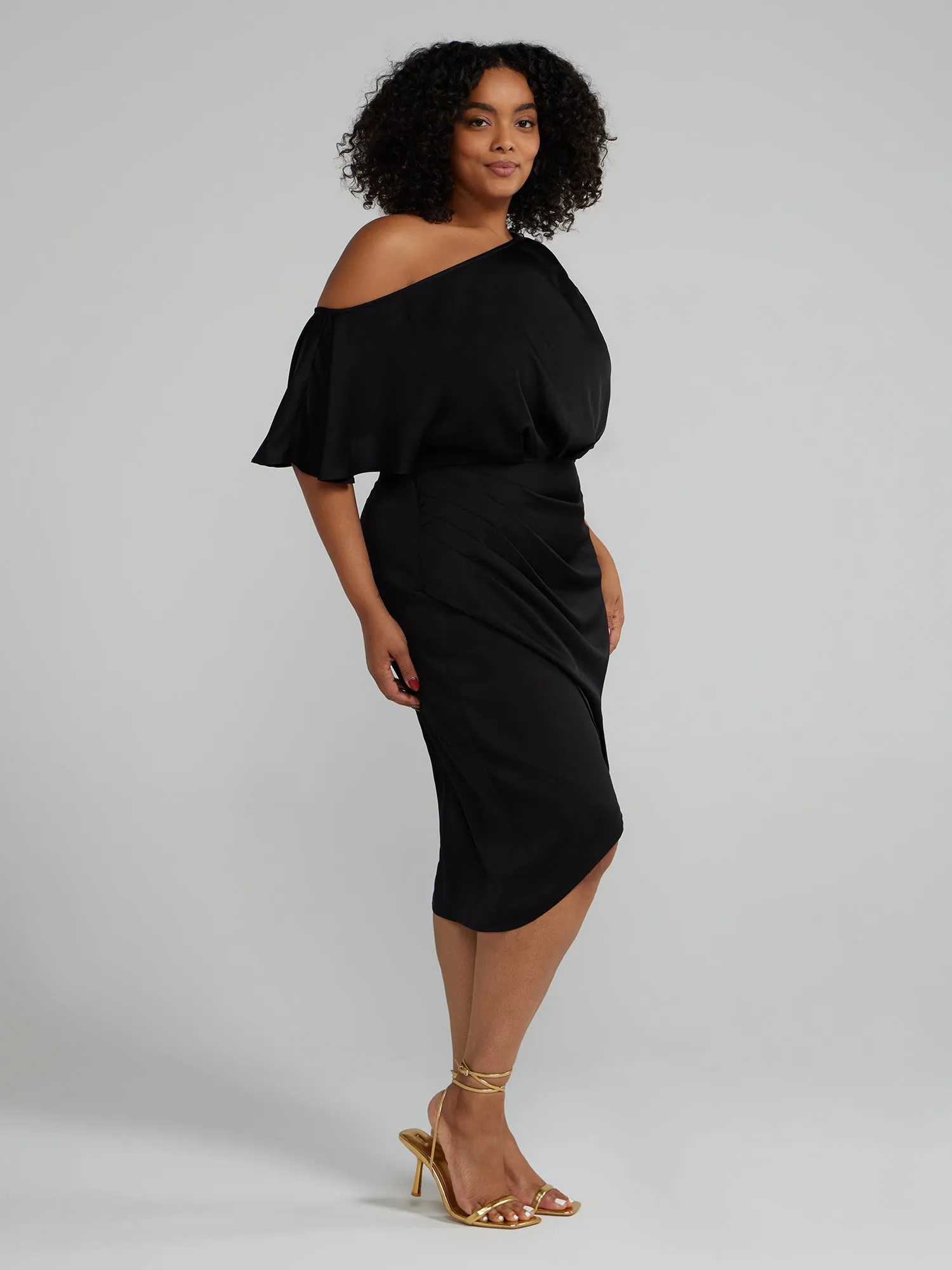 Asymmetrical One Shoulder Midi Dress