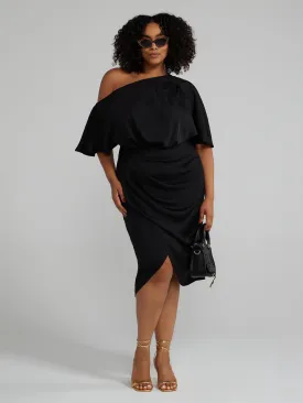 Asymmetrical One Shoulder Midi Dress