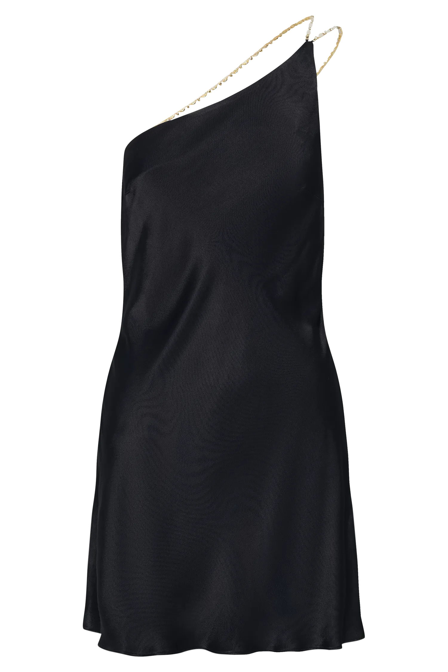 Berina One Shoulder Mini Dress With Pearl Trim - Black