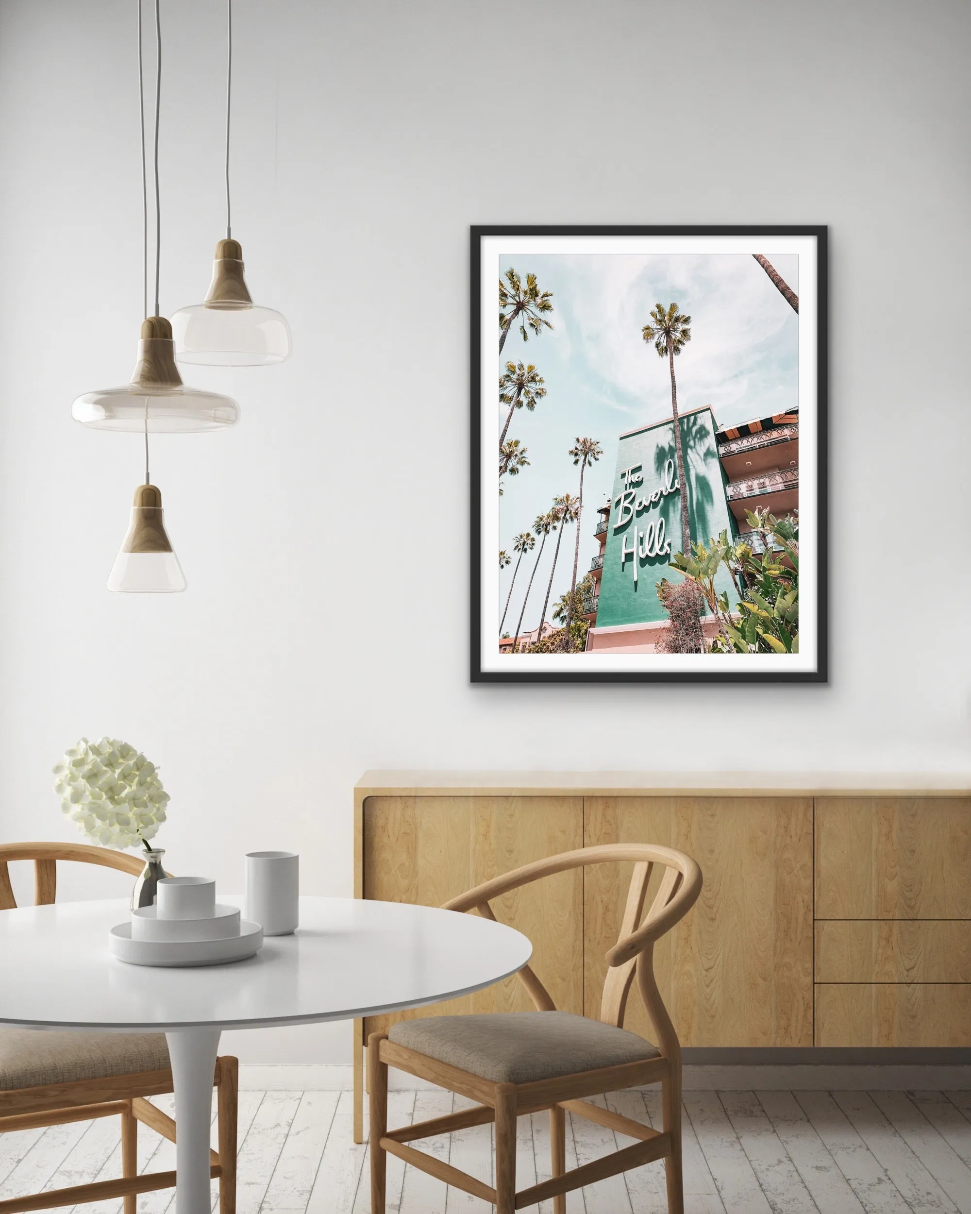 Beverly Hills Hotel - Vintage Retro Mid Century Modern - Stretched Canvas Print or Framed Fine Art Print - Artwork