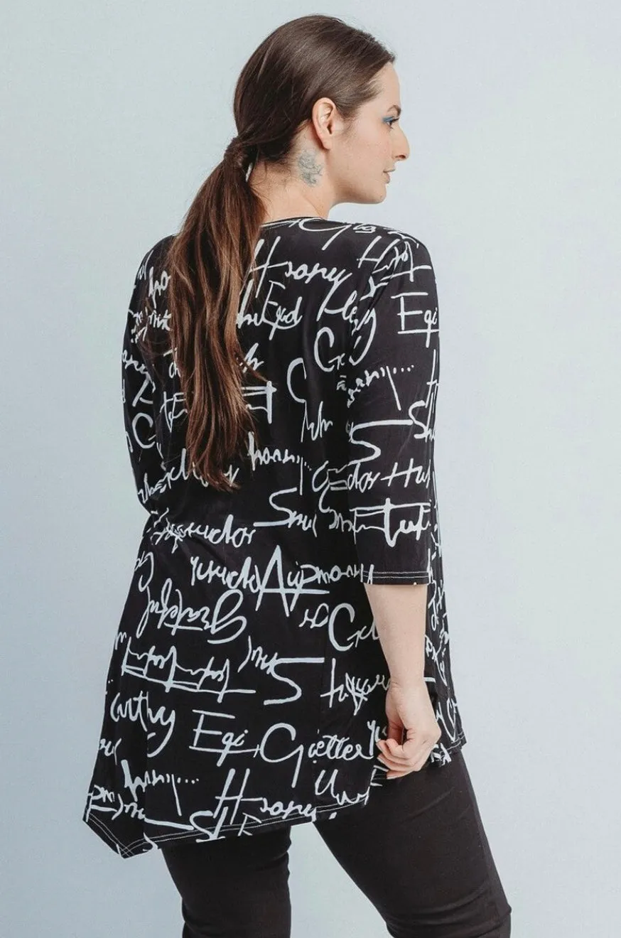 Black Asymmetrical Tunic W/Lettering