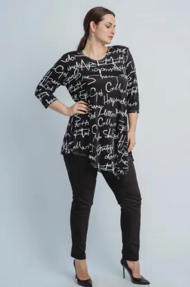 Black Asymmetrical Tunic W/Lettering