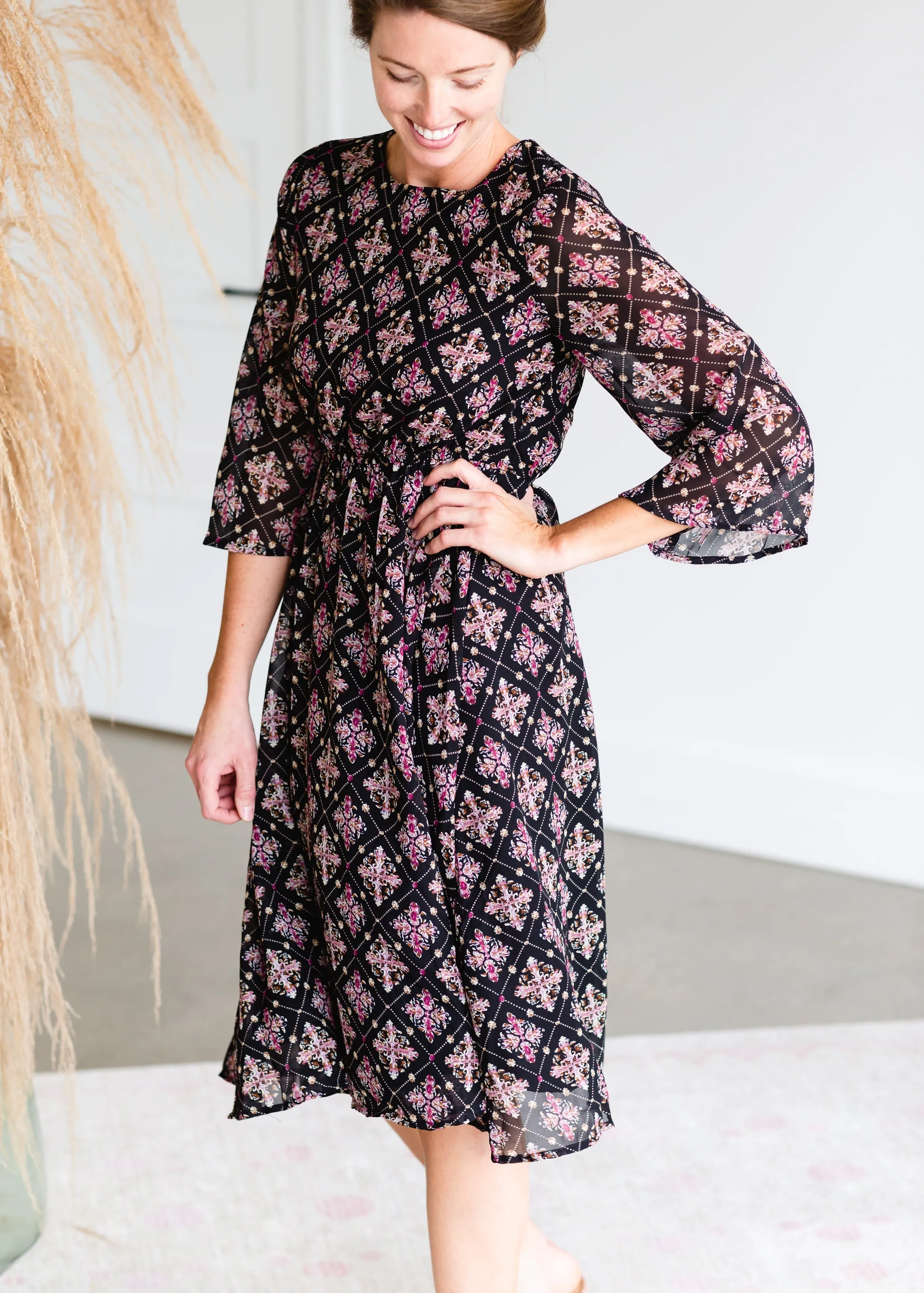 Black Floral Print Midi Dress - FINAL SALE