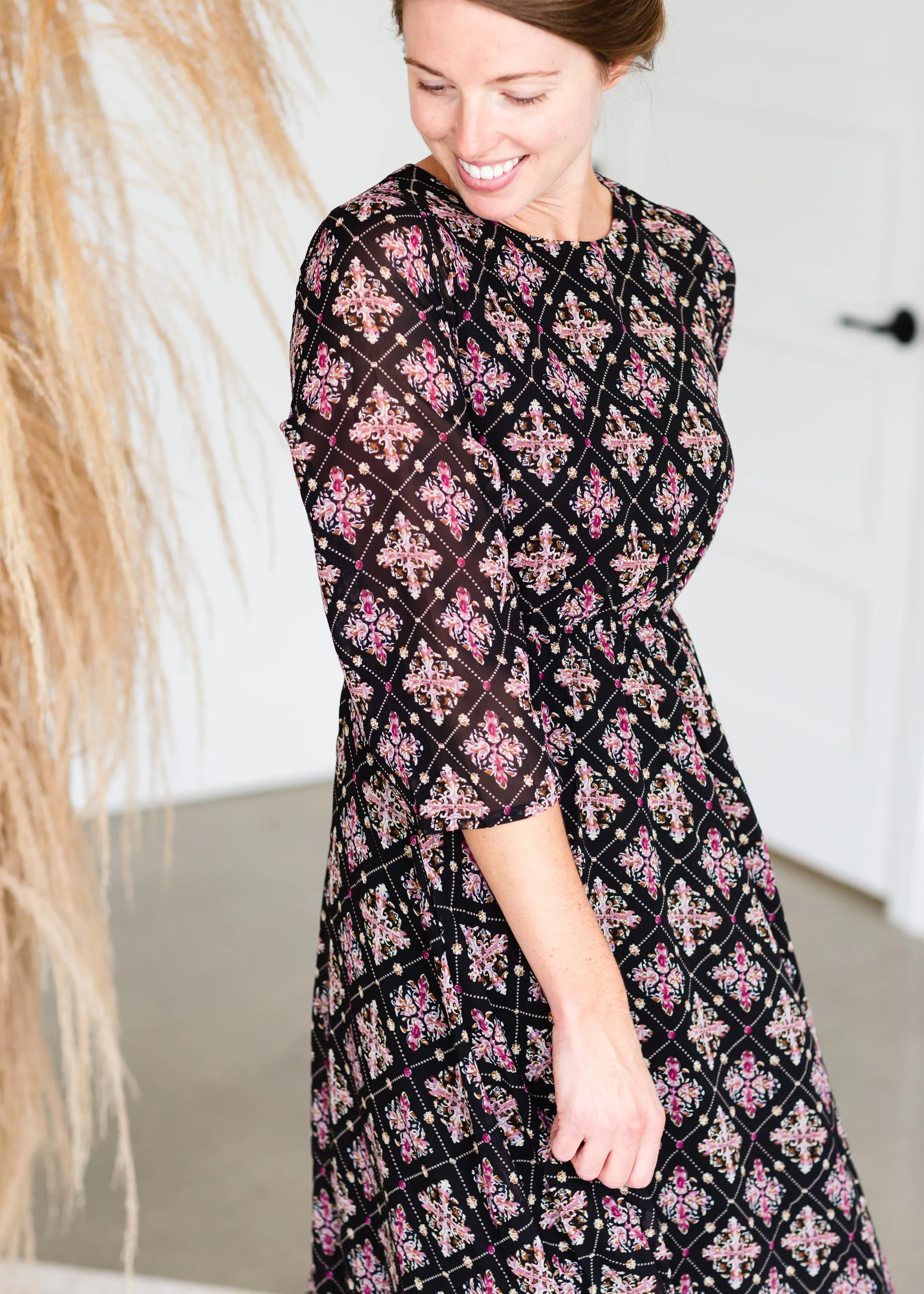 Black Floral Print Midi Dress - FINAL SALE