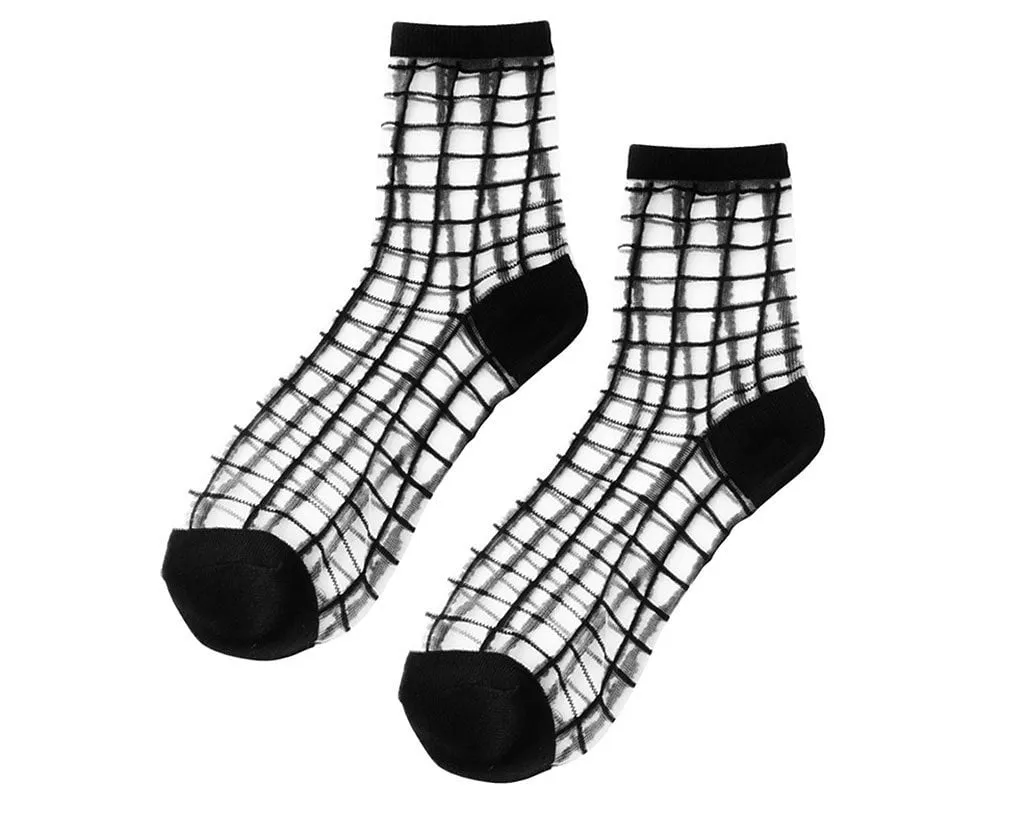 Black Grid Sheer Sock