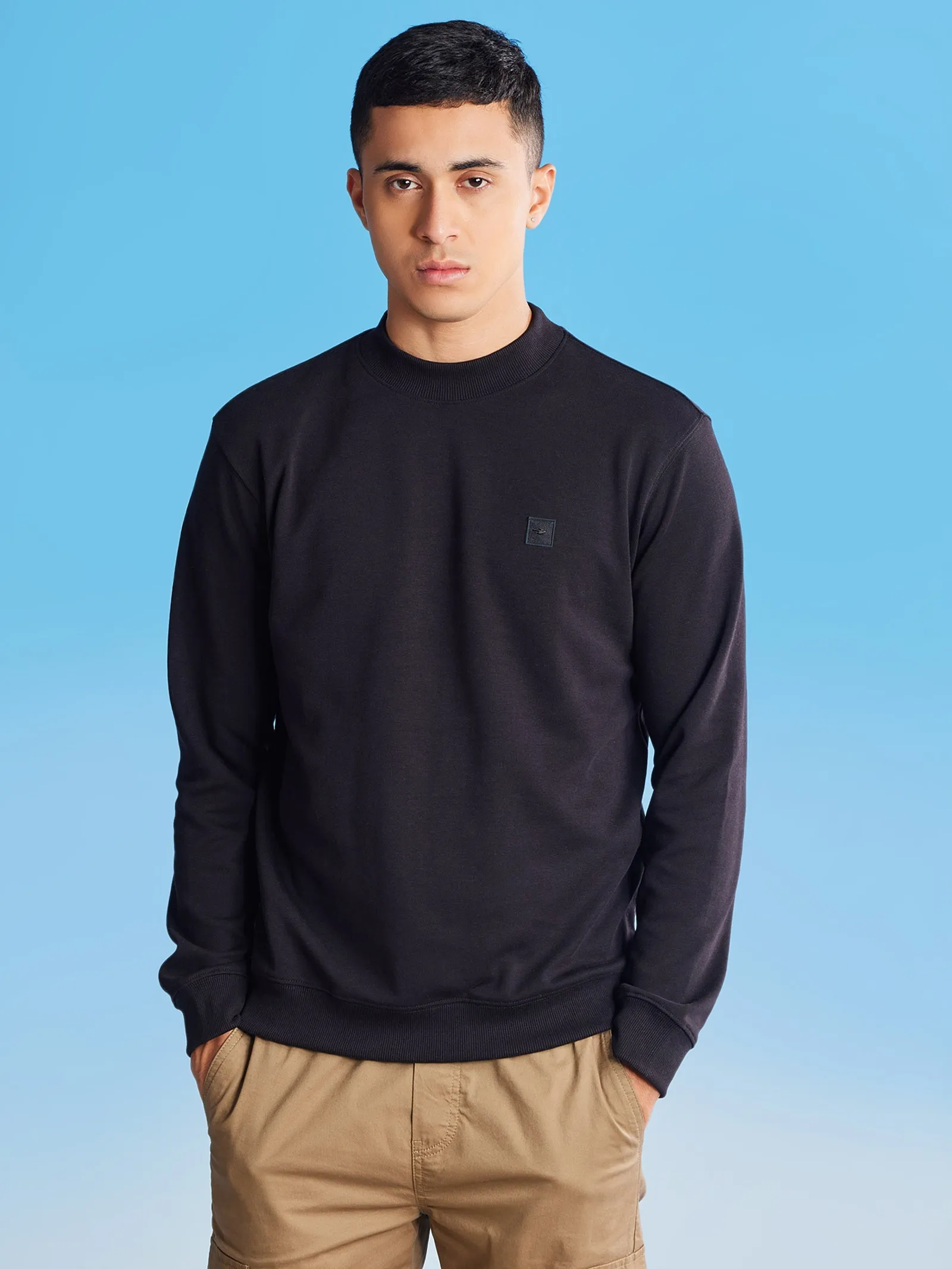 Black Interlocked High Neck Sweatshirt