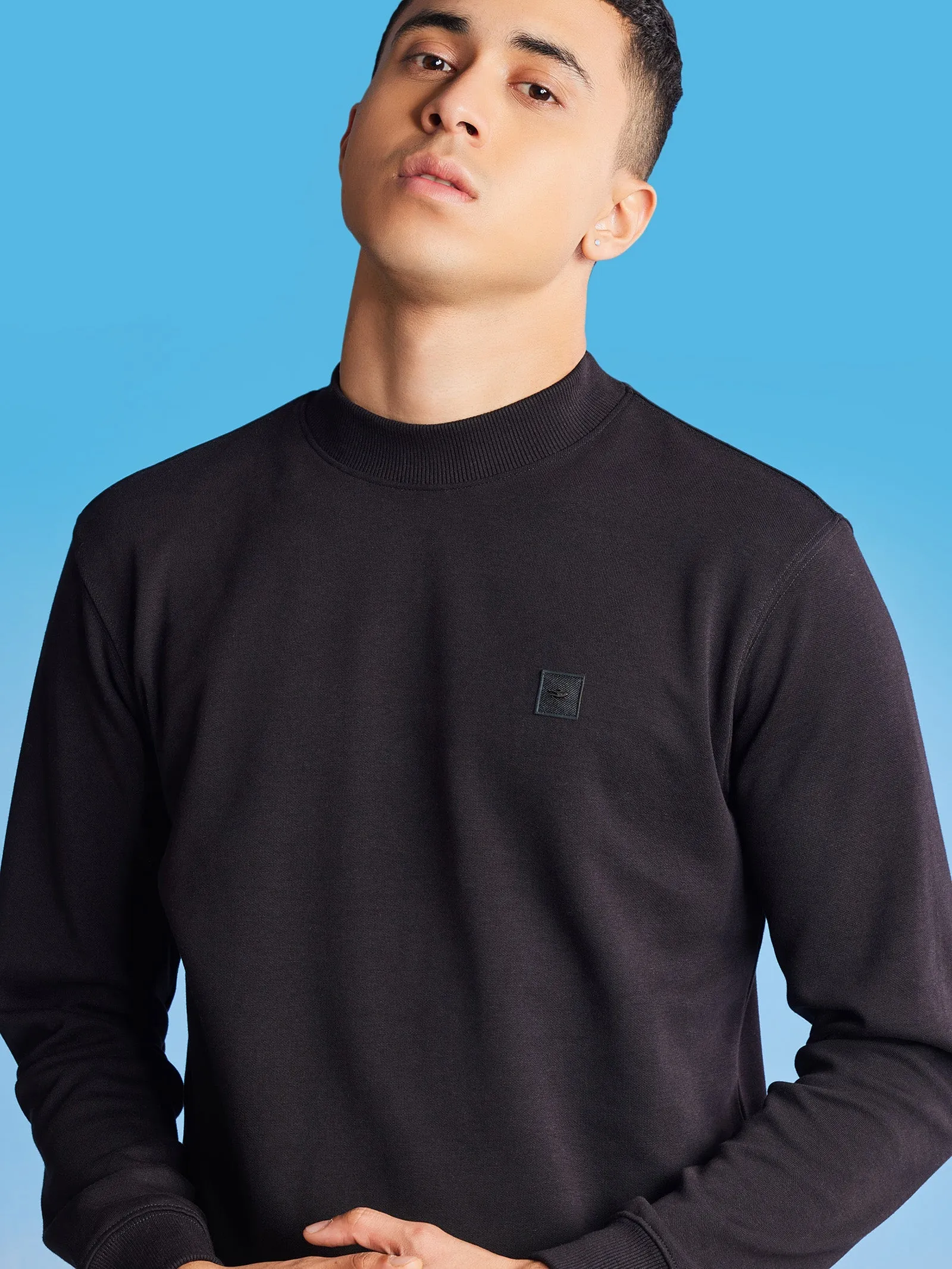 Black Interlocked High Neck Sweatshirt