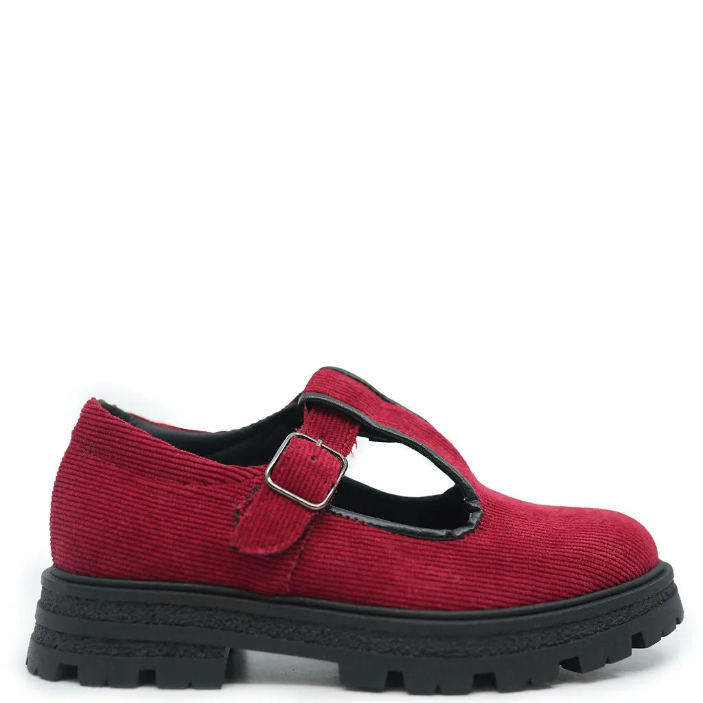 Blublonc Red Corduroy T Strap