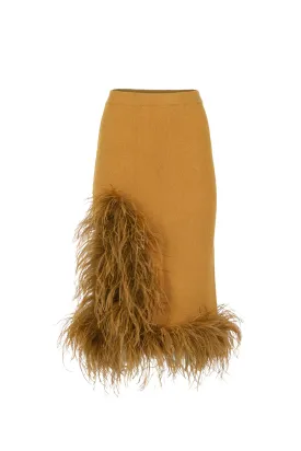 Camel Knit Skirt With Feathers