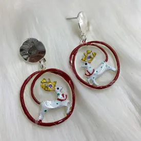 Christmas Reindeer Dropper Earrings Red