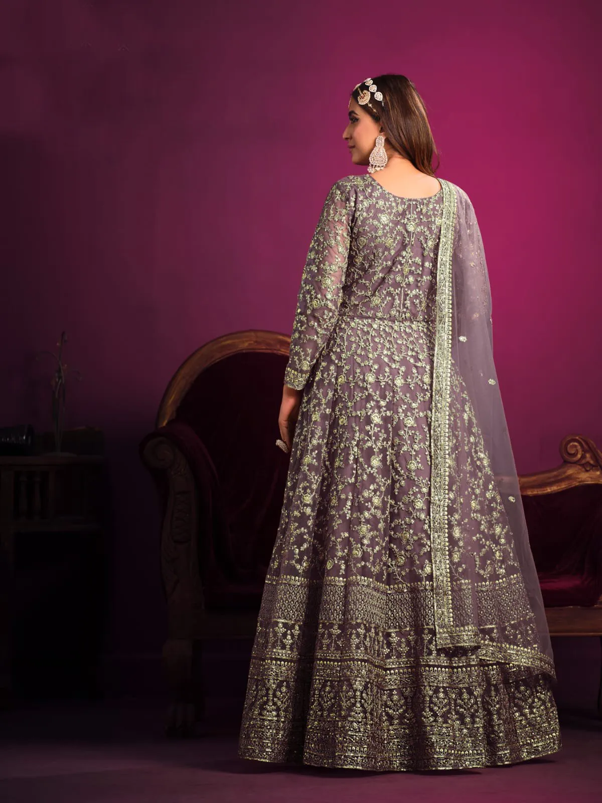 Classy Heavy Embroidered Anarkali Set in Net - Rent