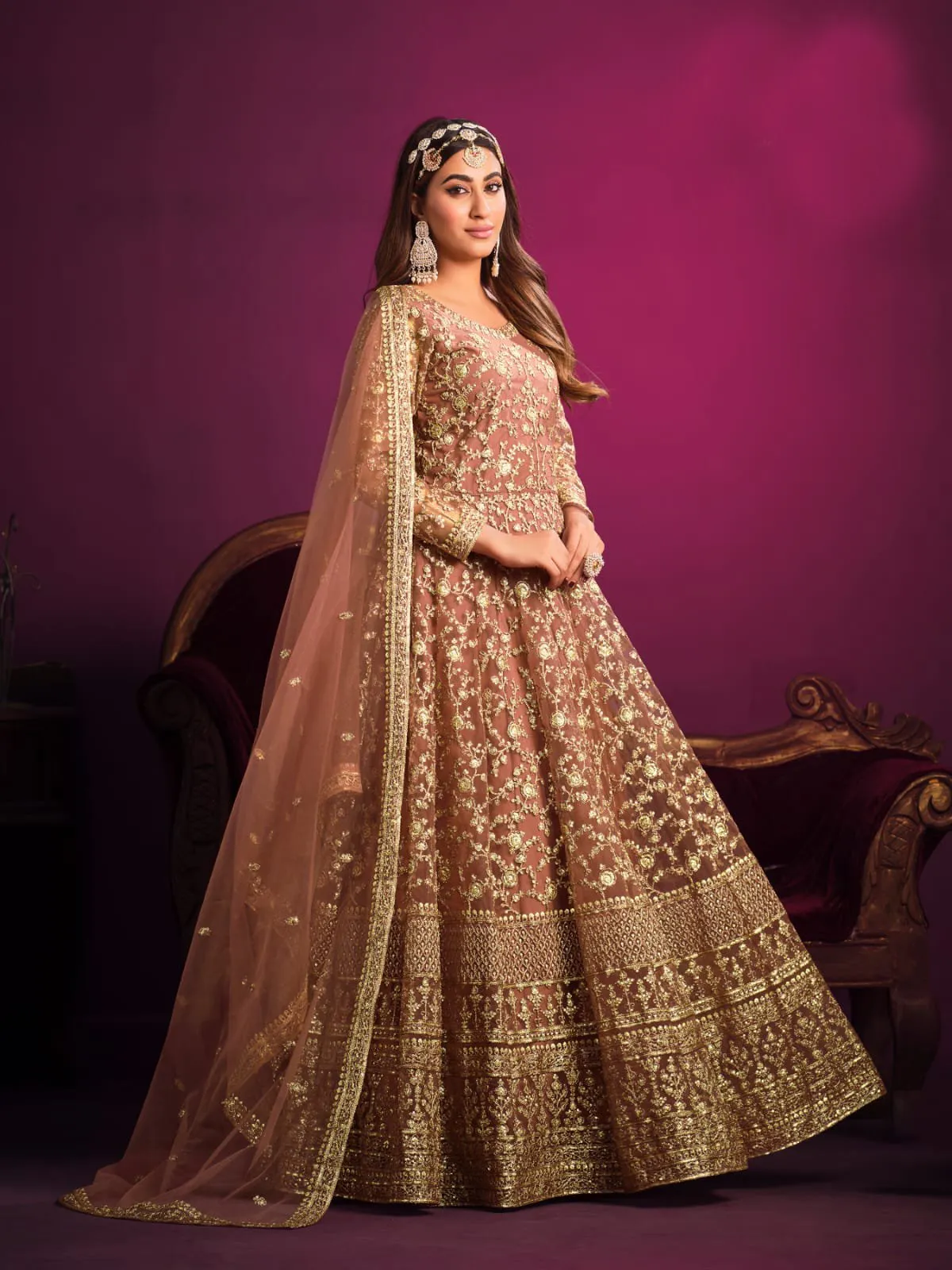 Classy Heavy Embroidered Anarkali Set in Net - Rent