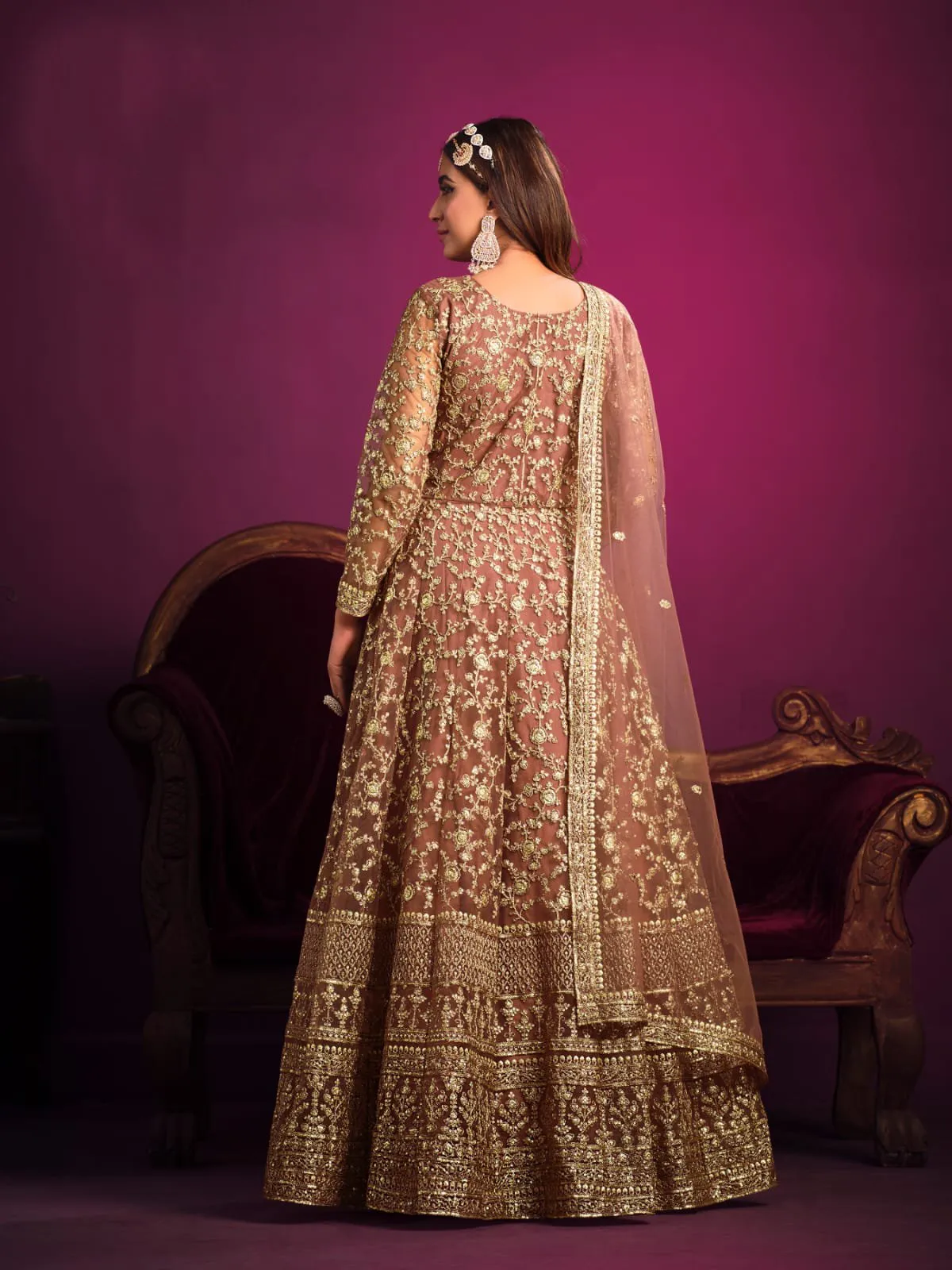 Classy Heavy Embroidered Anarkali Set in Net - Rent