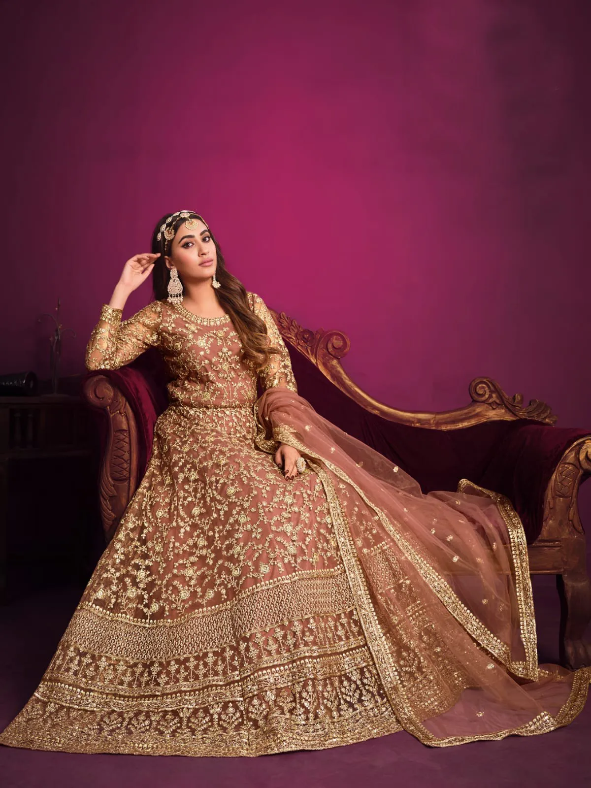 Classy Heavy Embroidered Anarkali Set in Net - Rent