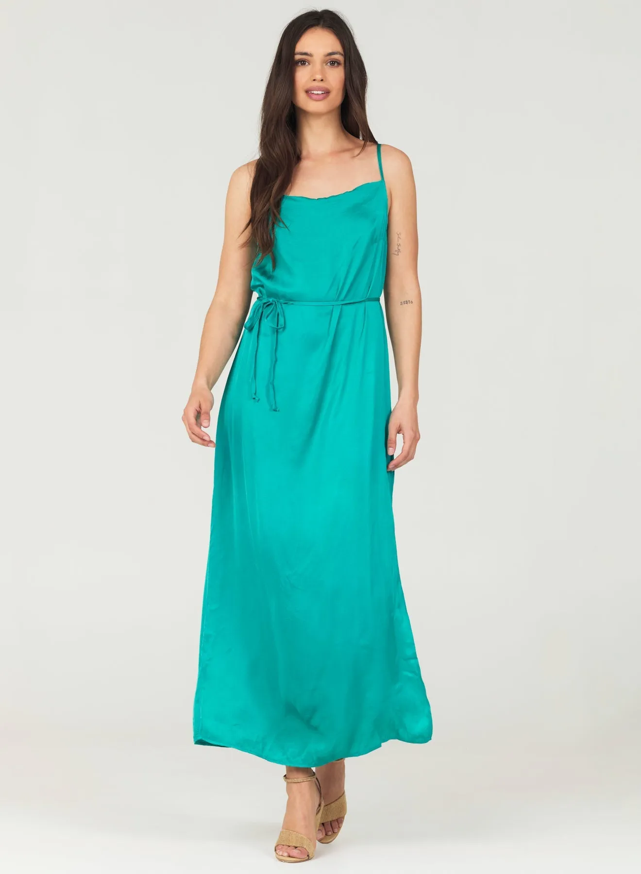 Cowl Neck Satin Maxi Dress - Tropical Teal