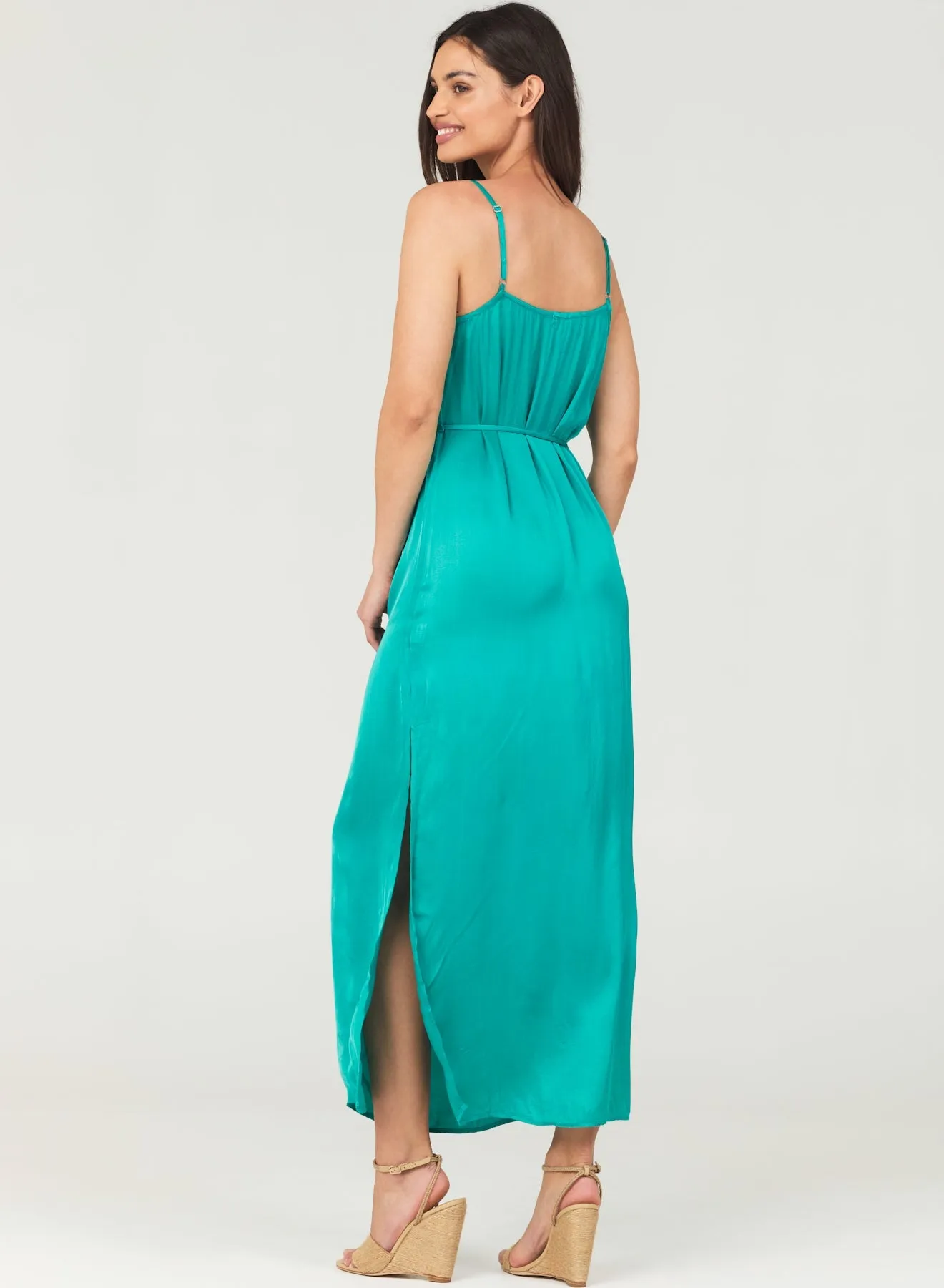 Cowl Neck Satin Maxi Dress - Tropical Teal