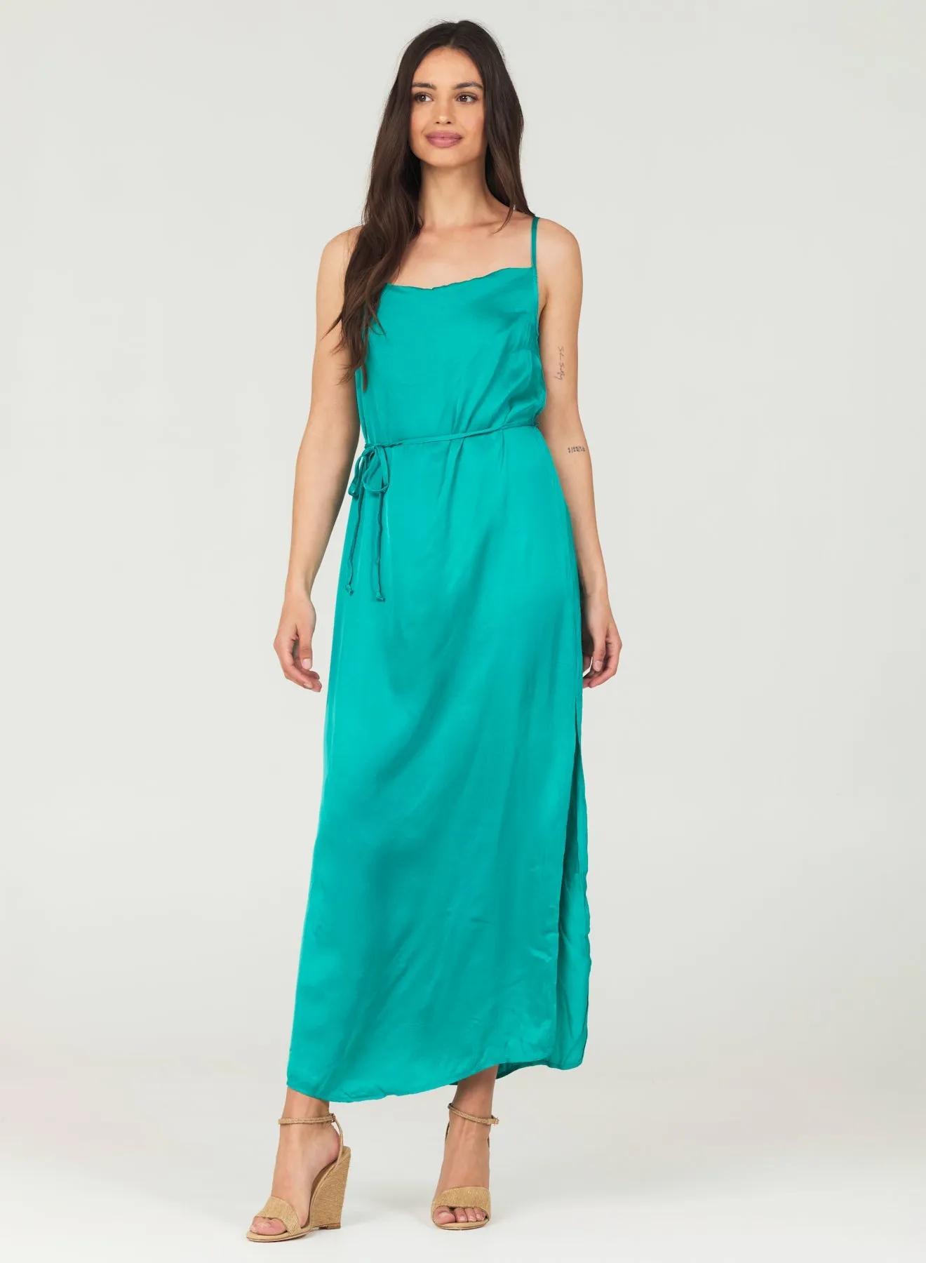 Cowl Neck Satin Maxi Dress - Tropical Teal