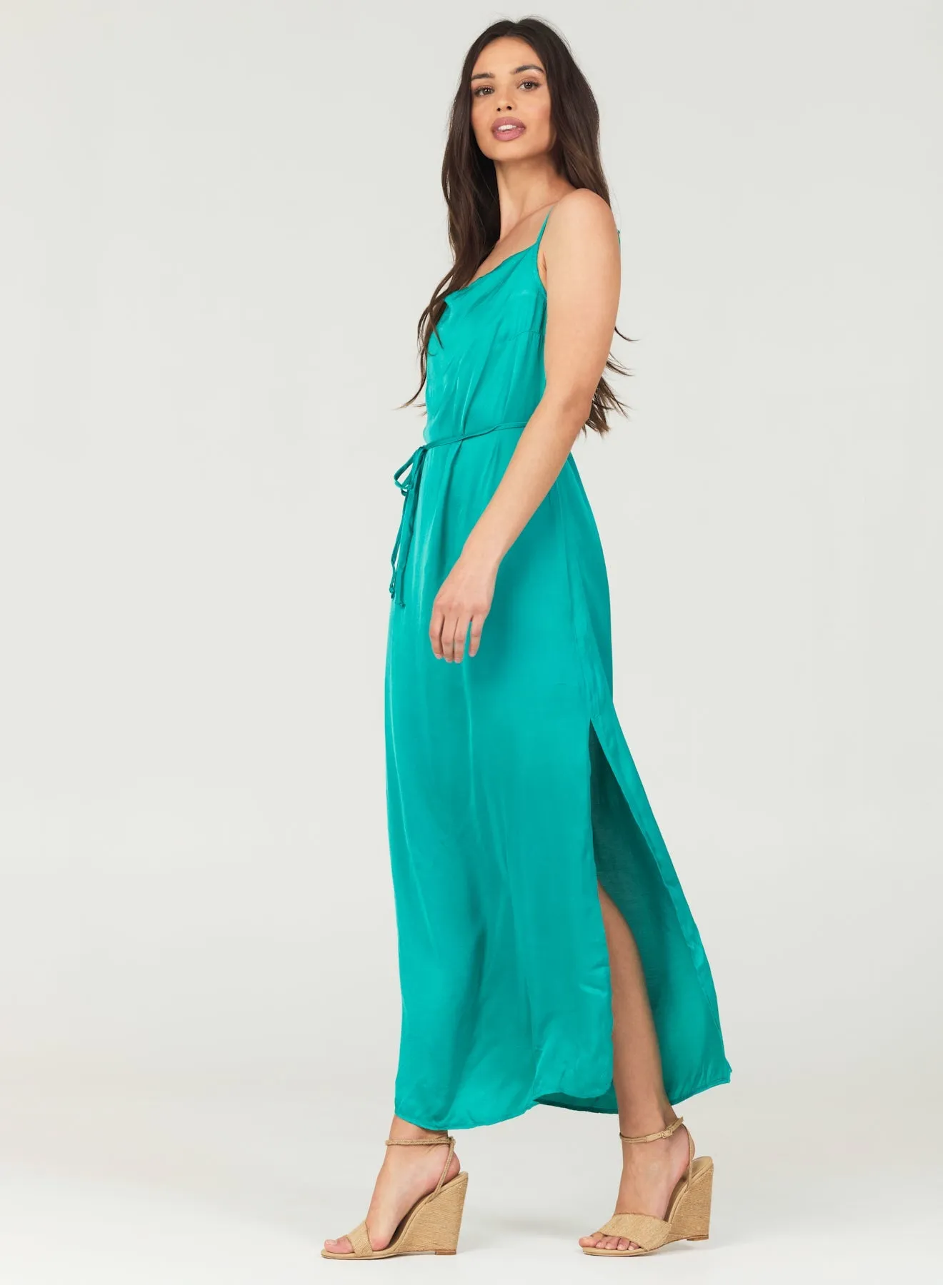 Cowl Neck Satin Maxi Dress - Tropical Teal