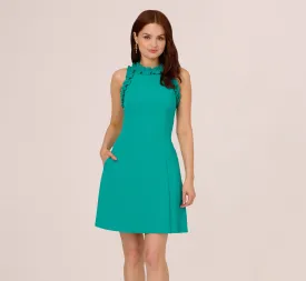 Crepe Halter Dress With Ruffled Trim In Exotic Jade