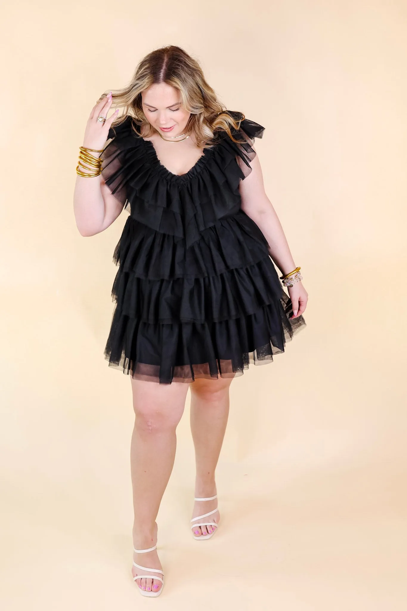 Dazzle The Room Tulle Tiered Dress in Black