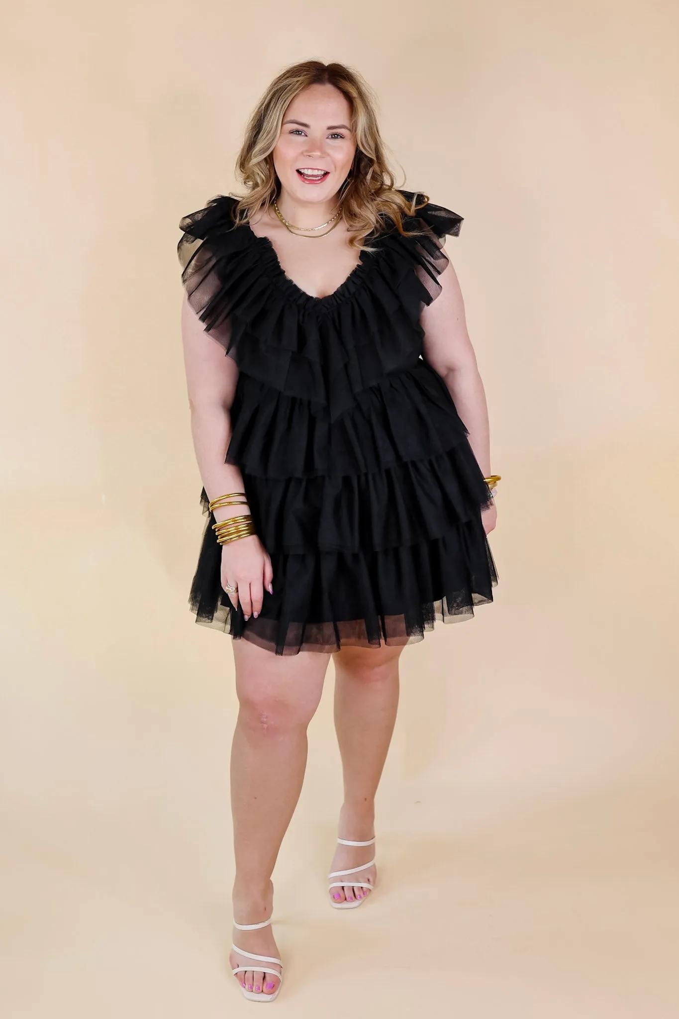 Dazzle The Room Tulle Tiered Dress in Black