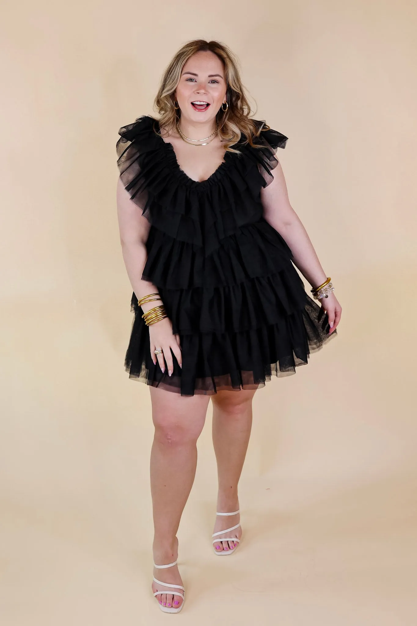 Dazzle The Room Tulle Tiered Dress in Black