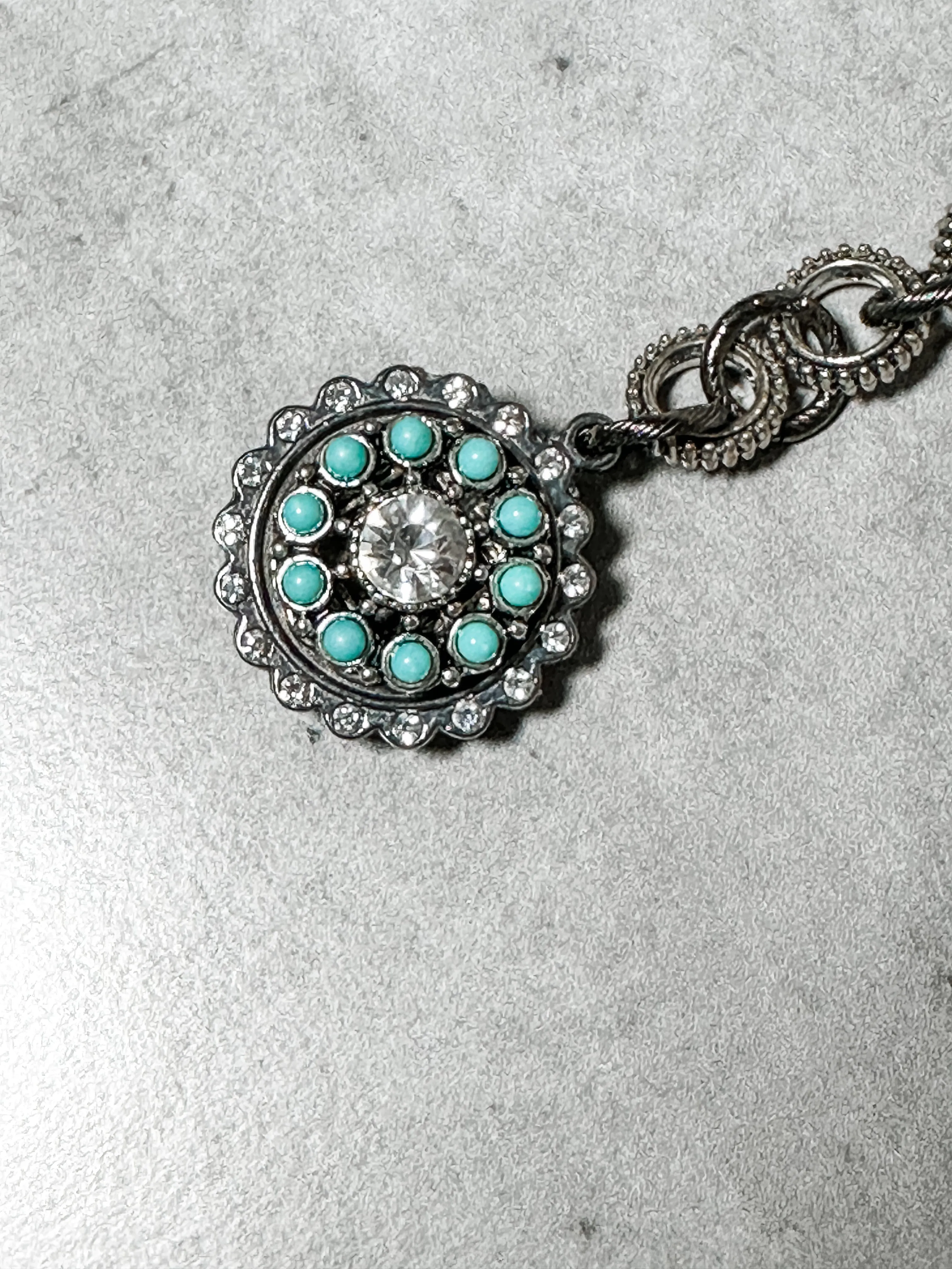 Double Pendant Necklace In Turquoise Sparkle- Amy Kaplan for Bourbon Cowgirl