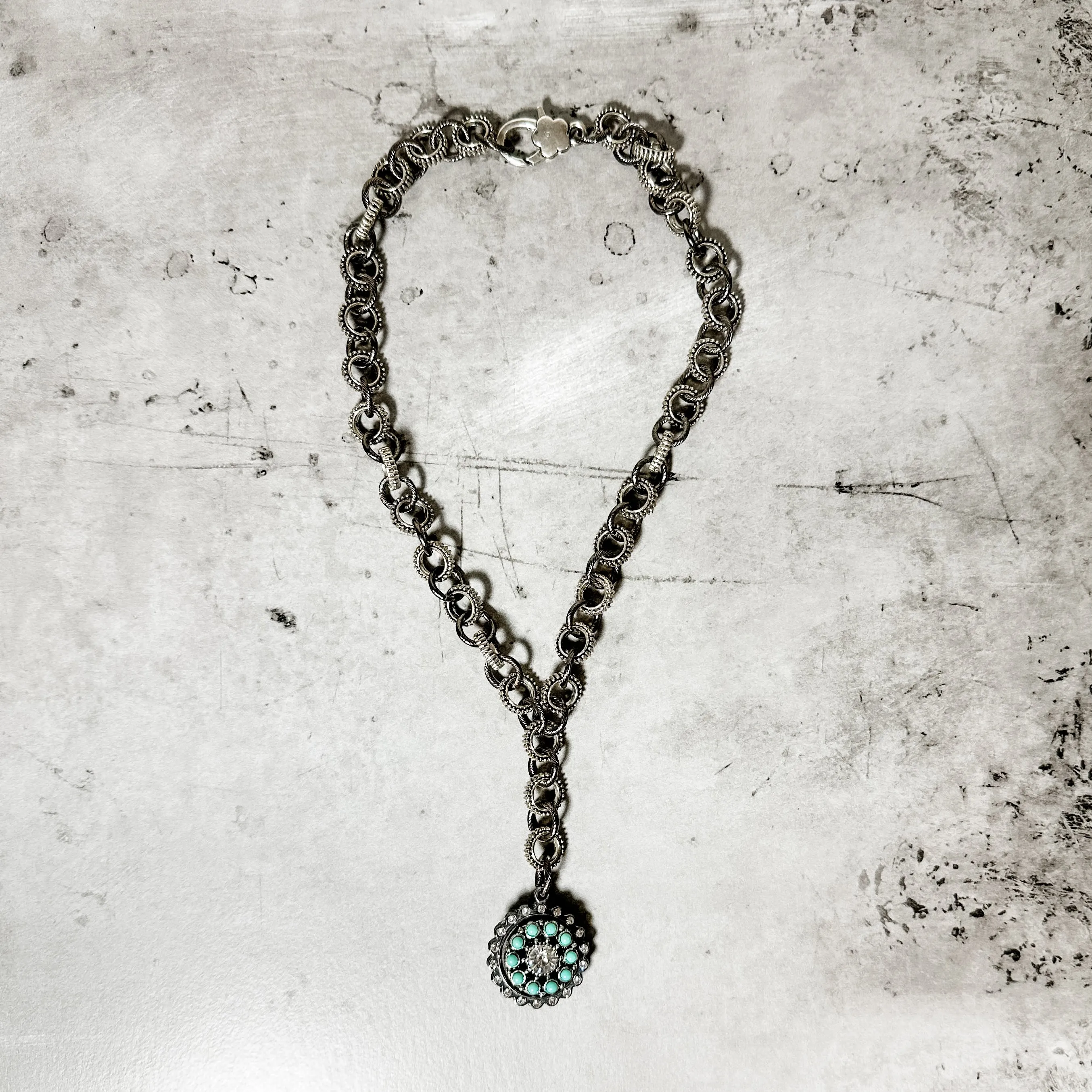 Double Pendant Necklace In Turquoise Sparkle- Amy Kaplan for Bourbon Cowgirl