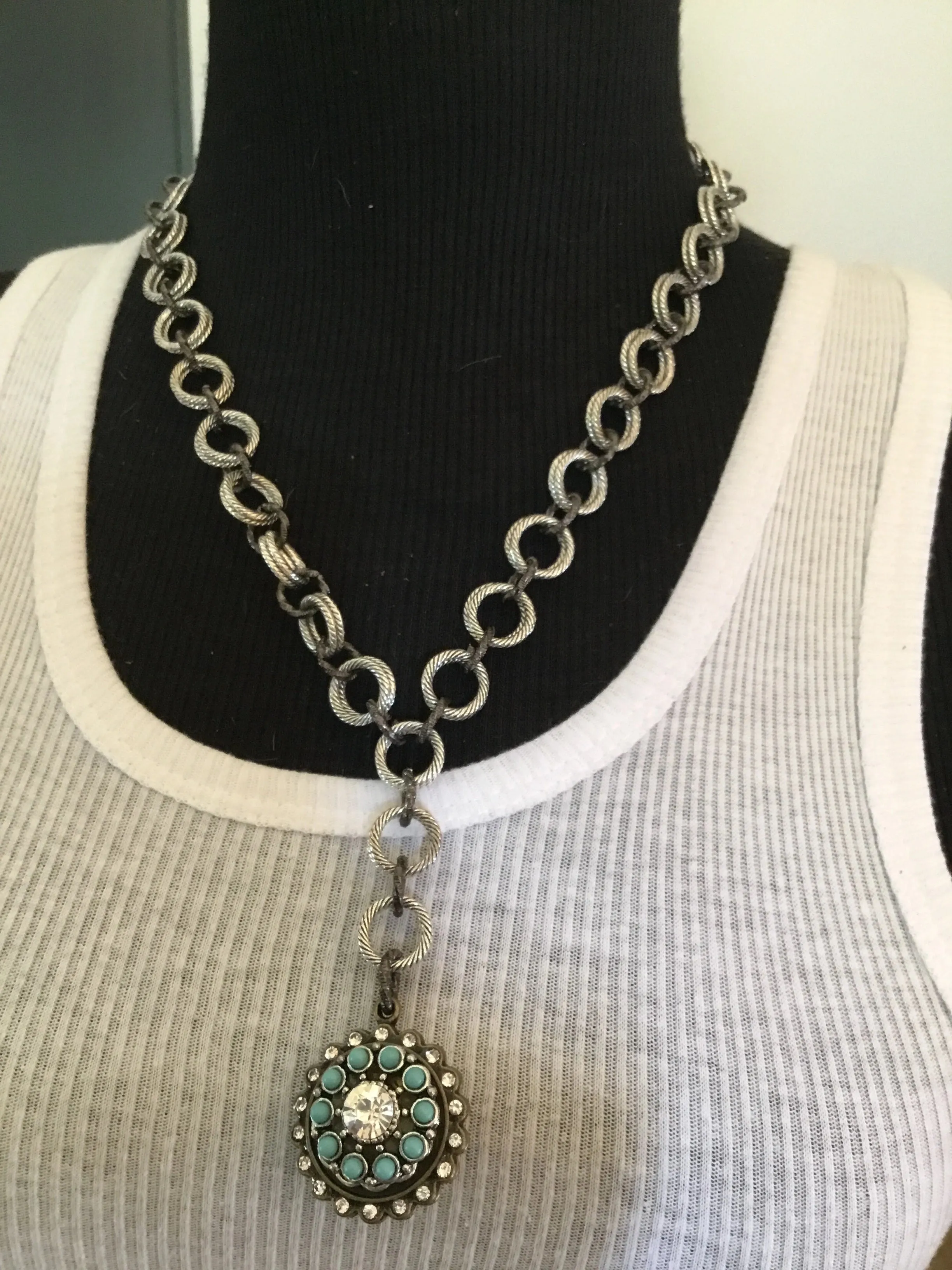 Double Pendant Necklace In Turquoise Sparkle- Amy Kaplan for Bourbon Cowgirl