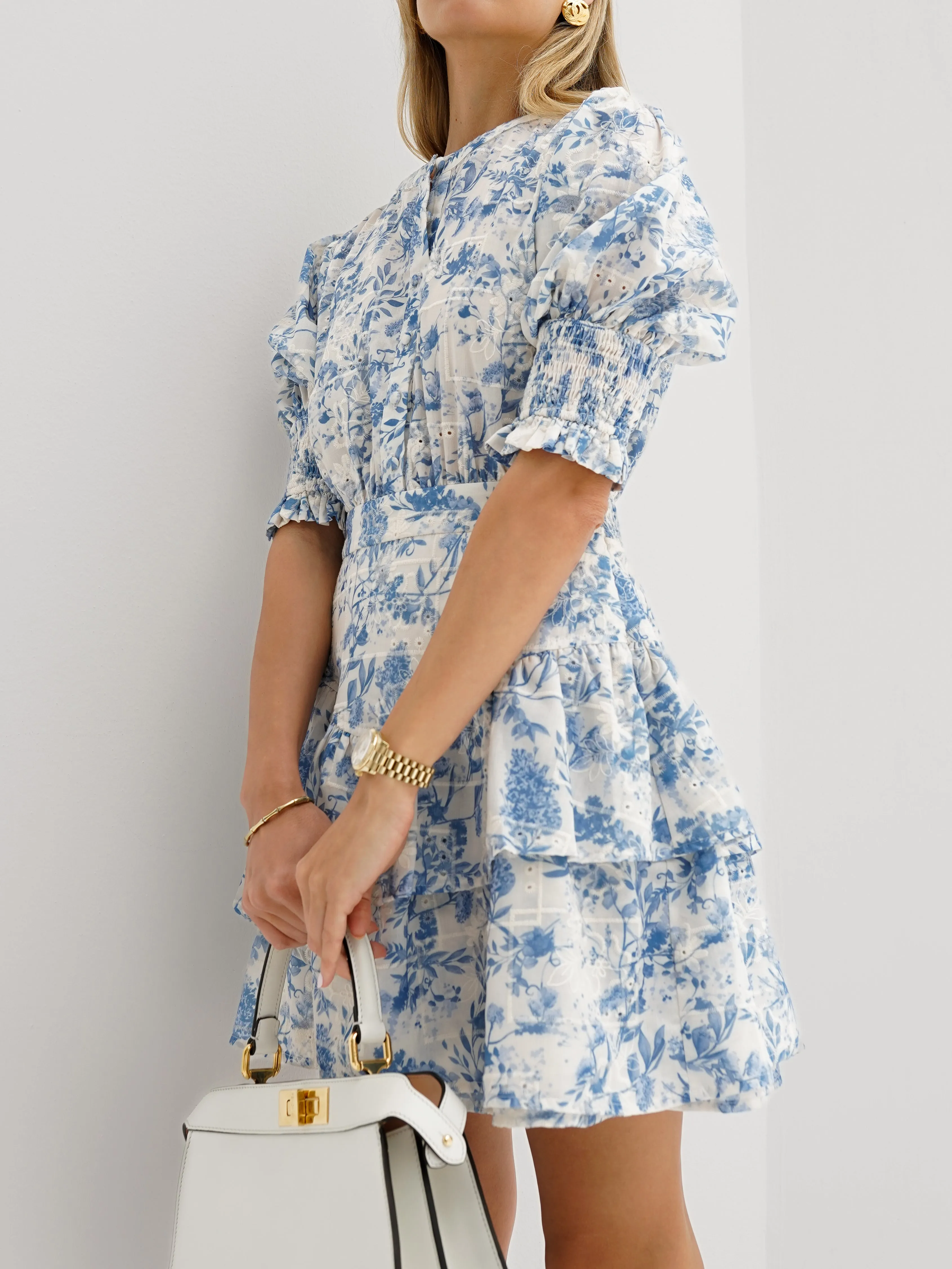 Emily Cotton Tiered Dress | Blue Mix