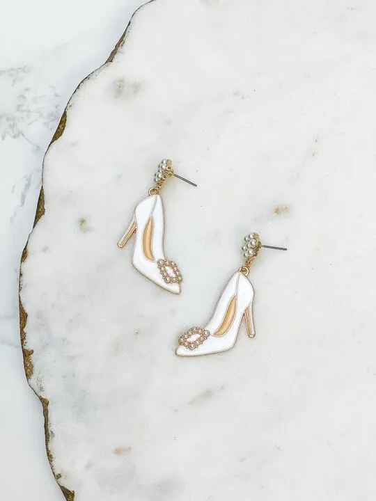 Enamel Stiletto Dangle Earrings - White